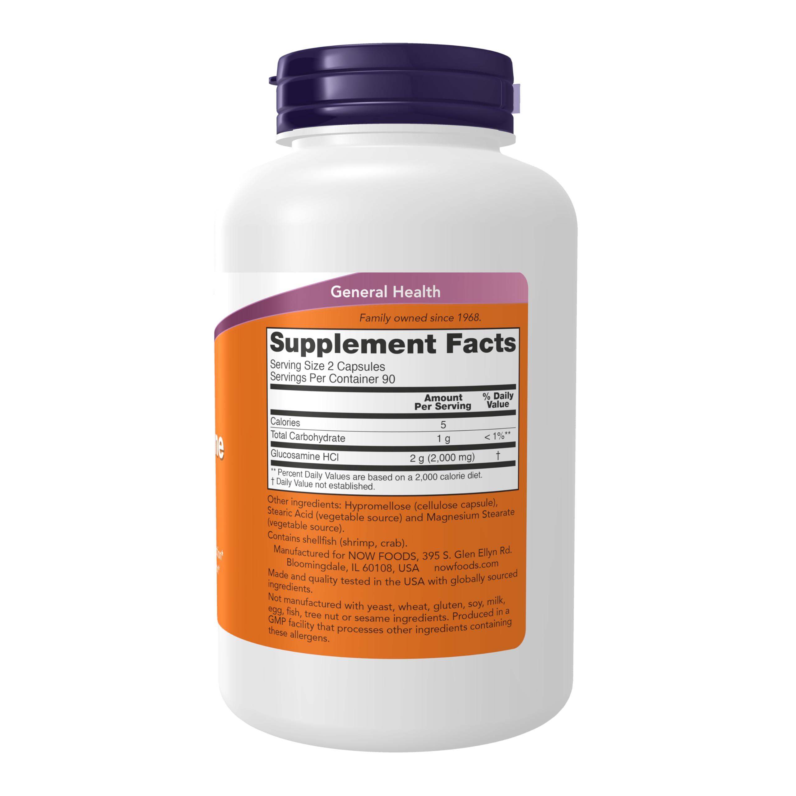 NOW Foods Glucosamina 1000, etiqueta frontal, información clara