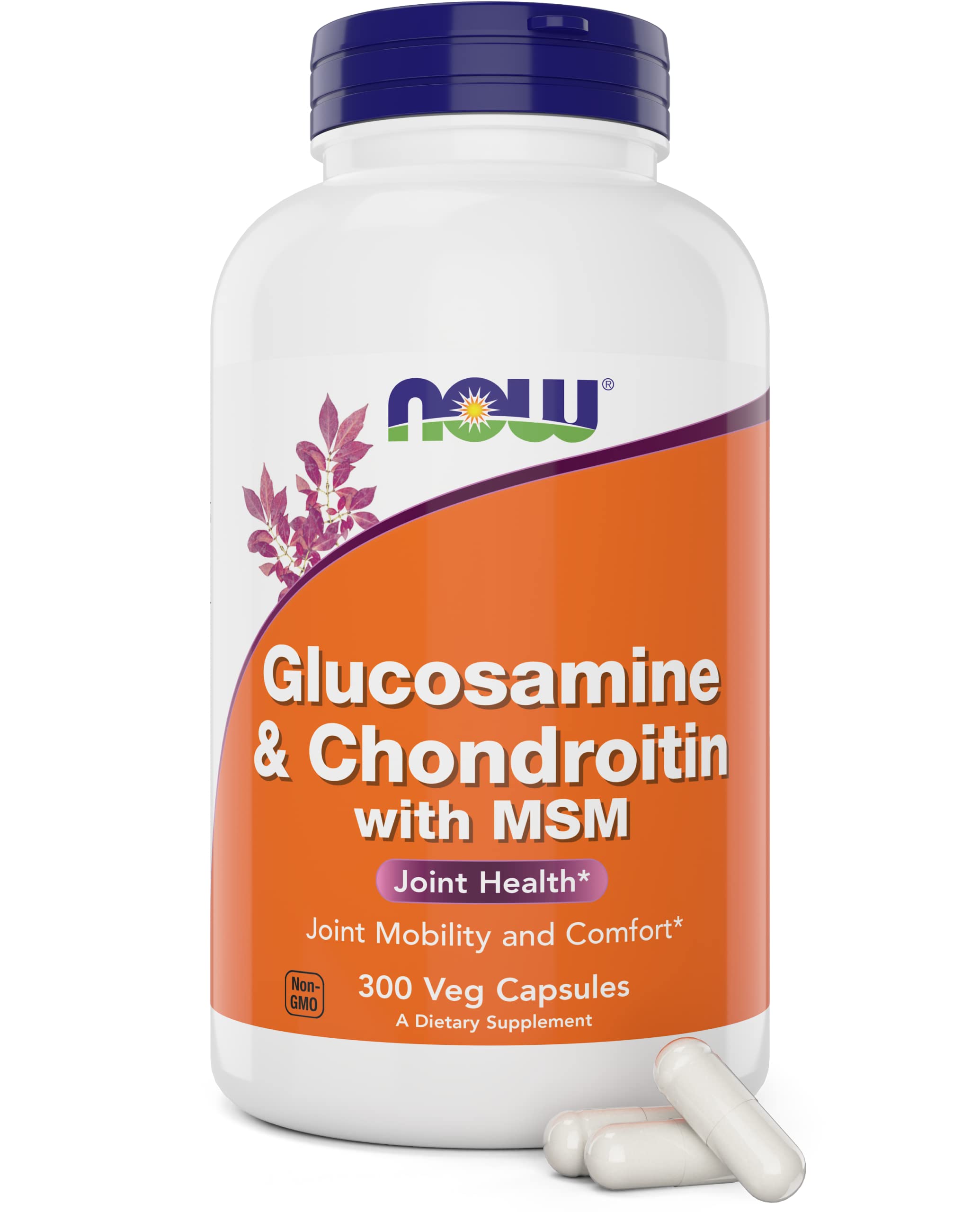 NOW Foods Glucosamina y Condroitina con MSM, botella de 300 cápsulas para uso diario.