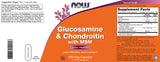 NOW Foods Glucosamina y Condroitina con MSM, cápsulas visibles para tamaño y presentación práctica.