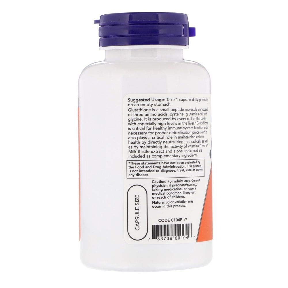 NOW Foods glutatión detalle etiqueta nutricional para información rápida.