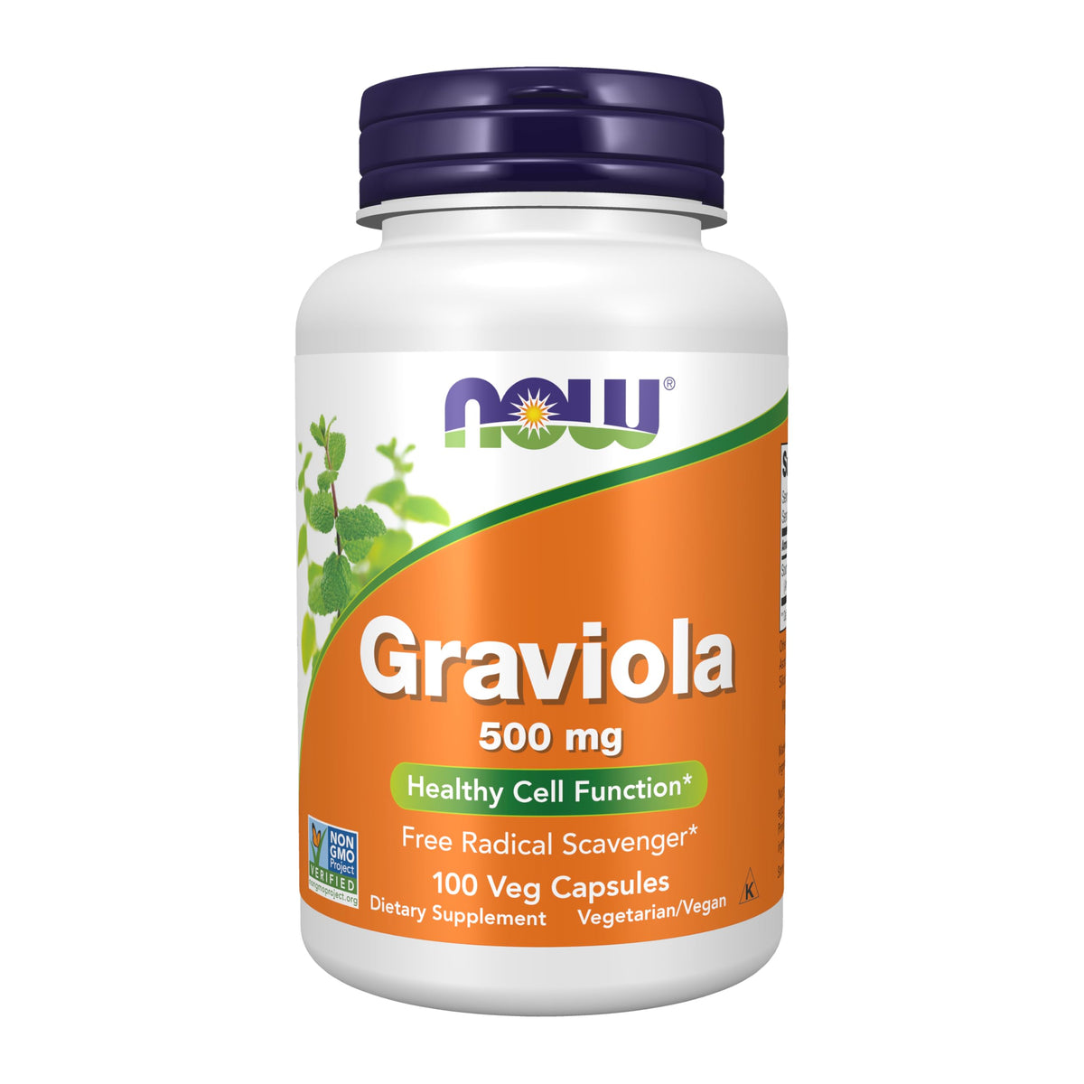 NOW Foods Graviola: frasco de cápsulas de 500 mg para uso diario.