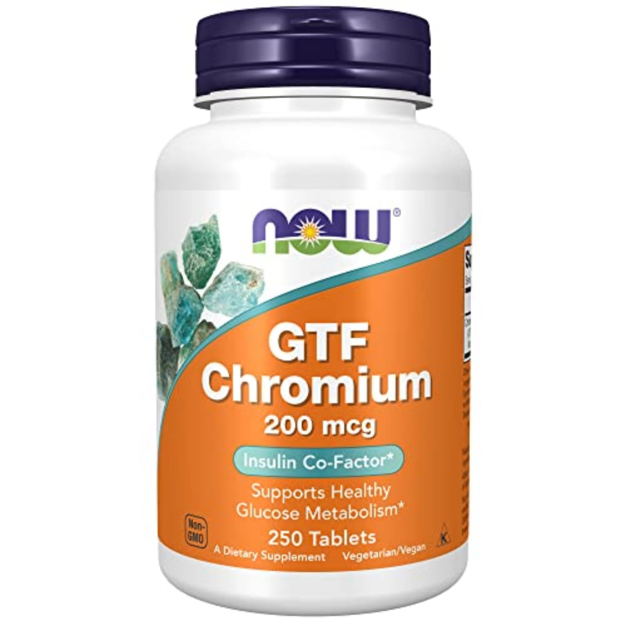 NOW Foods GTF Crómico, tabletas de 200 mcg para apoyar el metabolismo de la glucosa.
