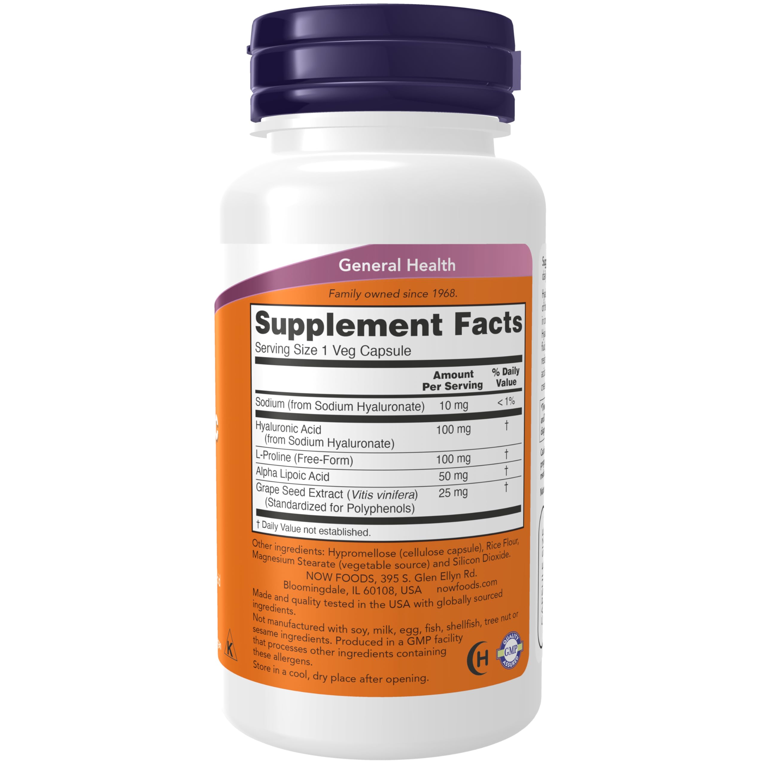 NOW Foods hialuronico-bote-100mg, botella clara para dosis sostenibles
