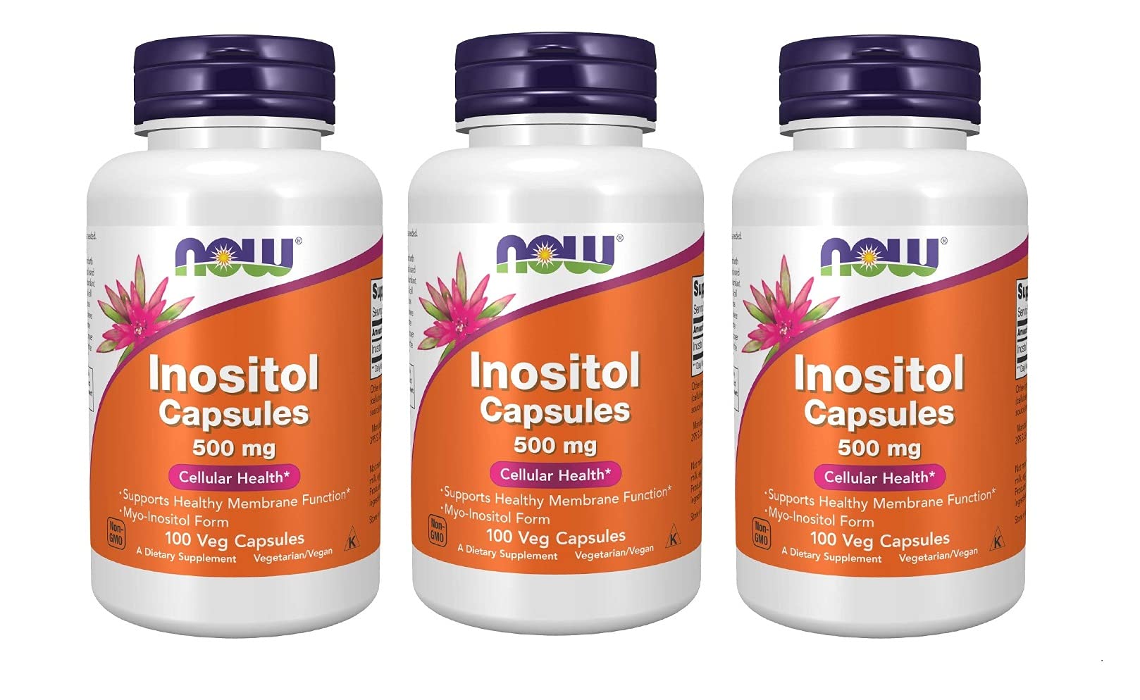 Paquete NOW Foods Inositol 500mg, apoyo al metabolismo de grasas.