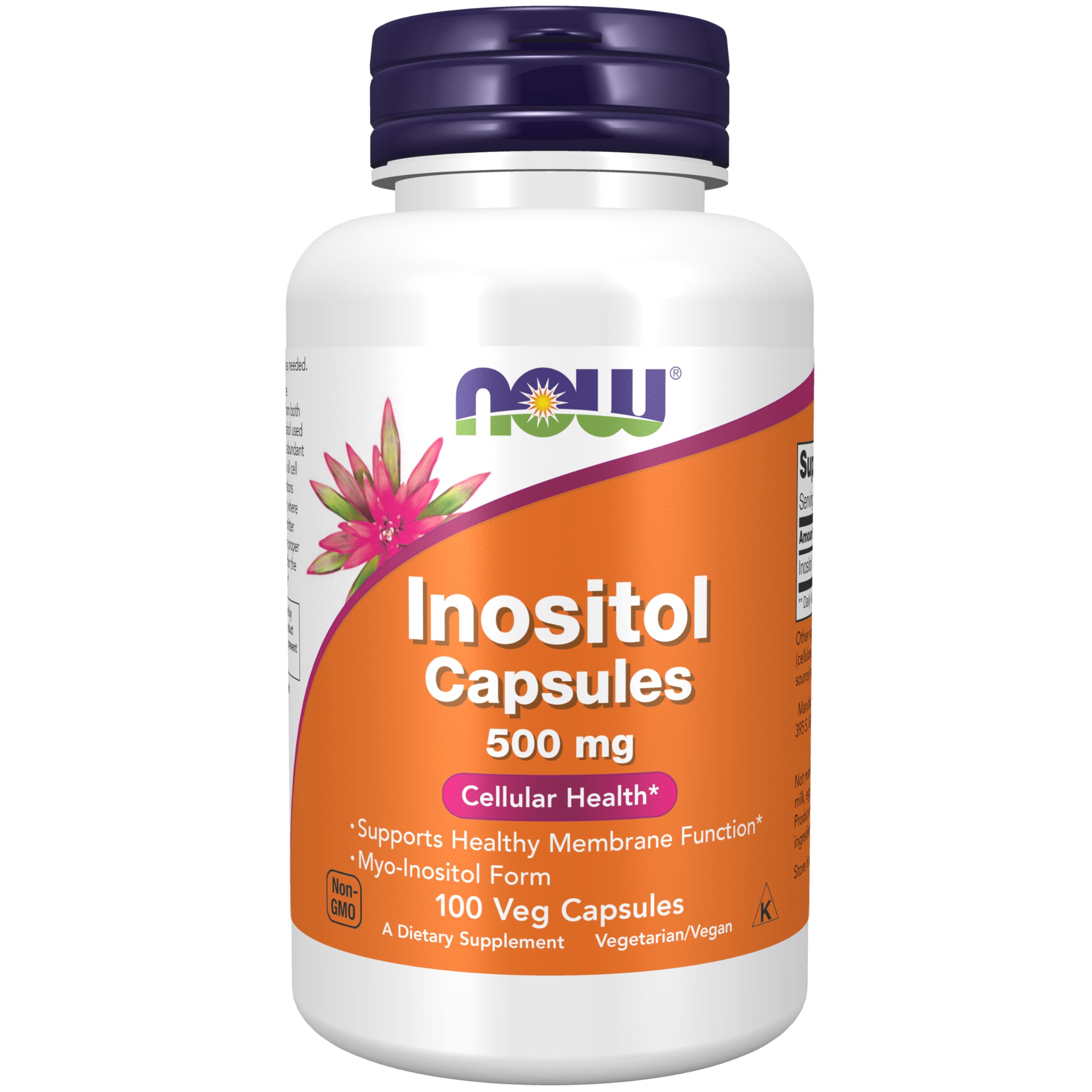 NOW Foods Inositol cápsulas 500 mg en frasco, soporte al metabolismo de grasas.