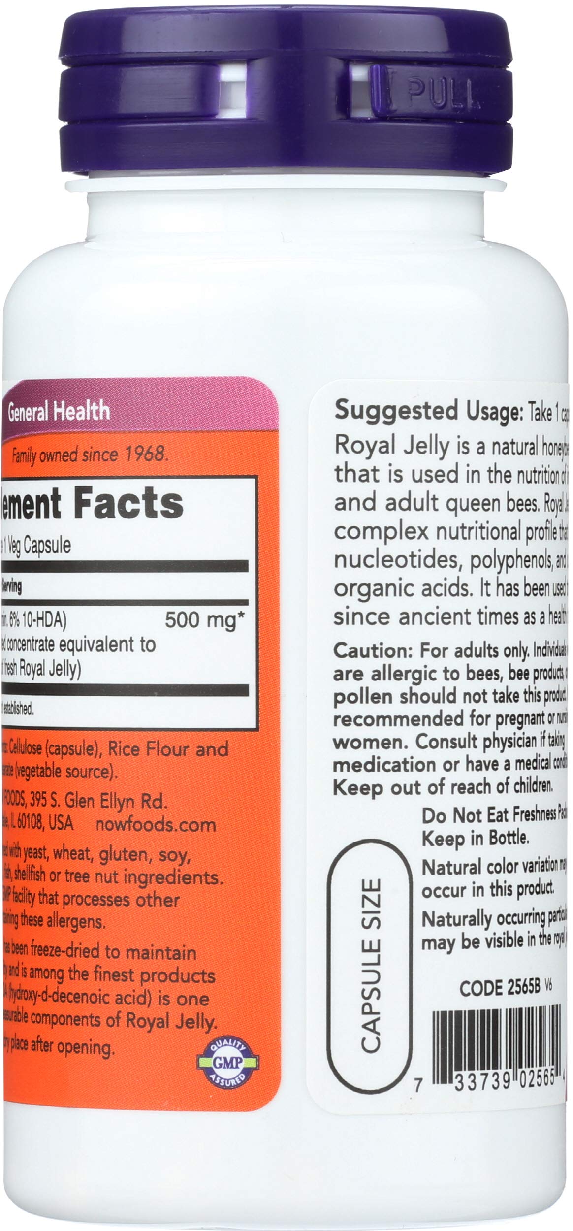 NOW Foods Jalea Real 1500 mg cápsulas en frasco, fácil de usar.