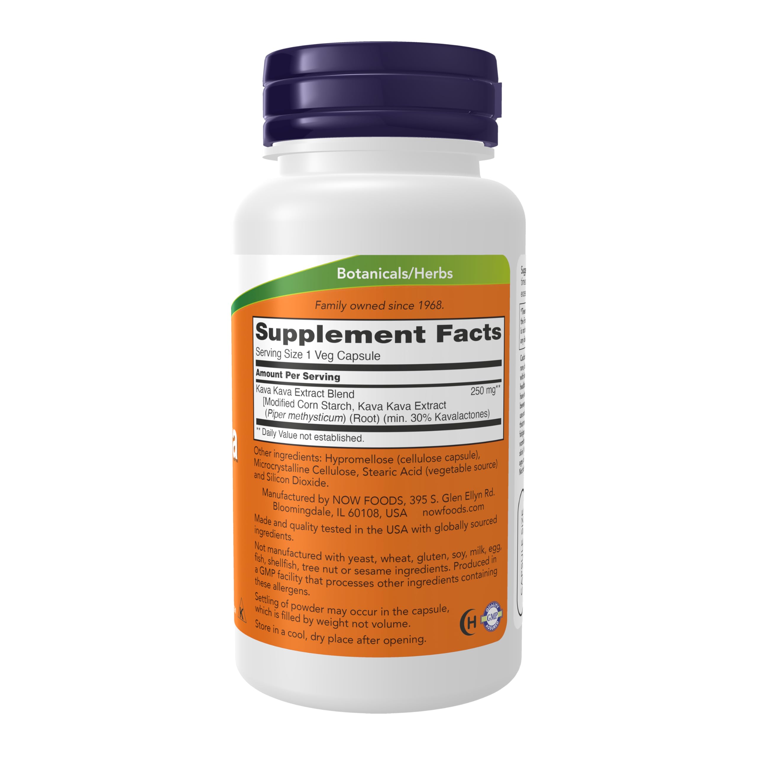 NOW Foods Kava Kava Extract 250 mg cápsulas en mano, útiles para momentos de estrés