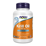 NOW Foods aceite de krill 500 mg en botella, apoyo potencial a la salud cardiovascular.