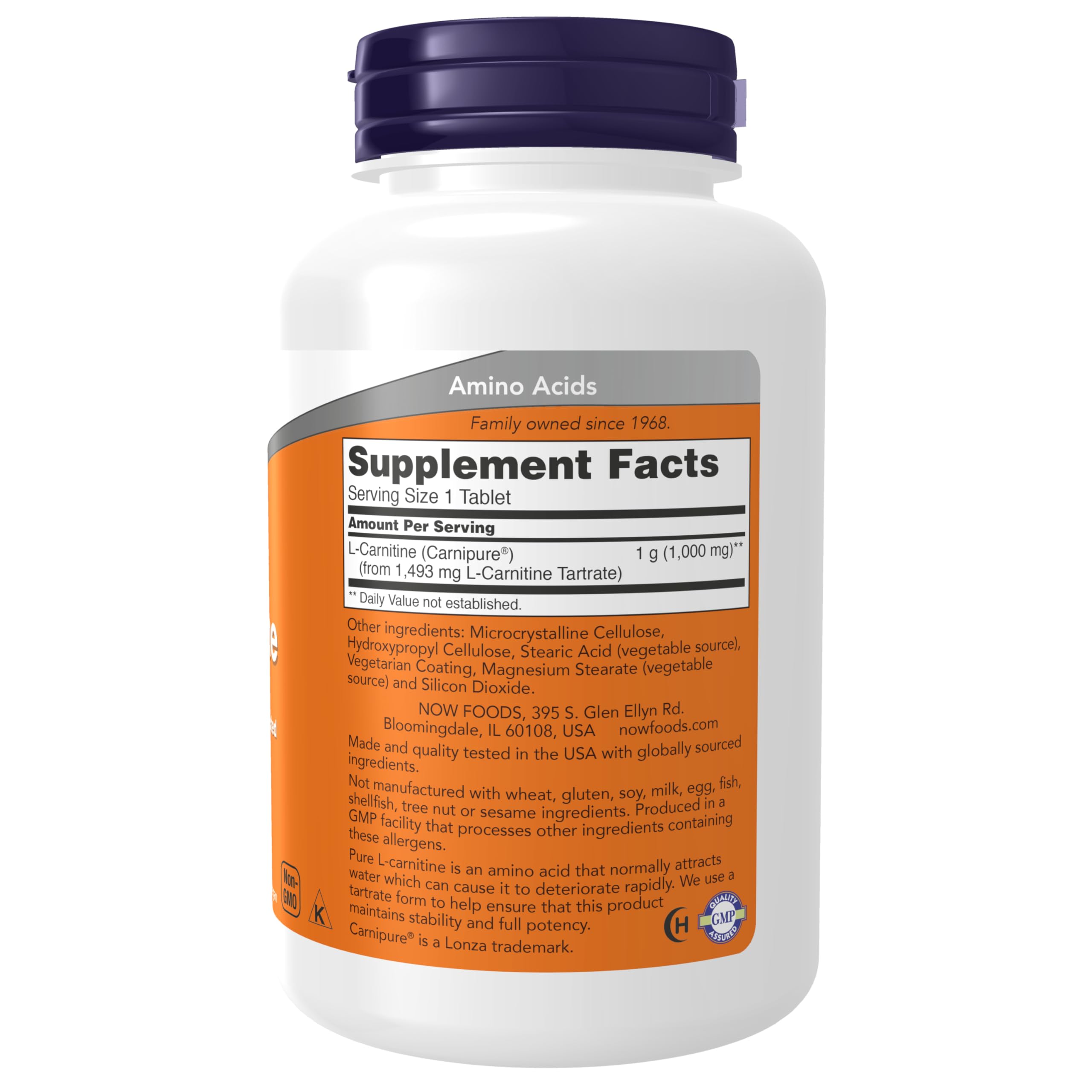NOW Foods L-Carnitina 1000 mg, tabletas en frasco para entrenamiento