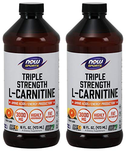 NOW Foods L-Carnitina Líquida 3000 mg en envase de 473 ml para uso diario y transporte fácil.