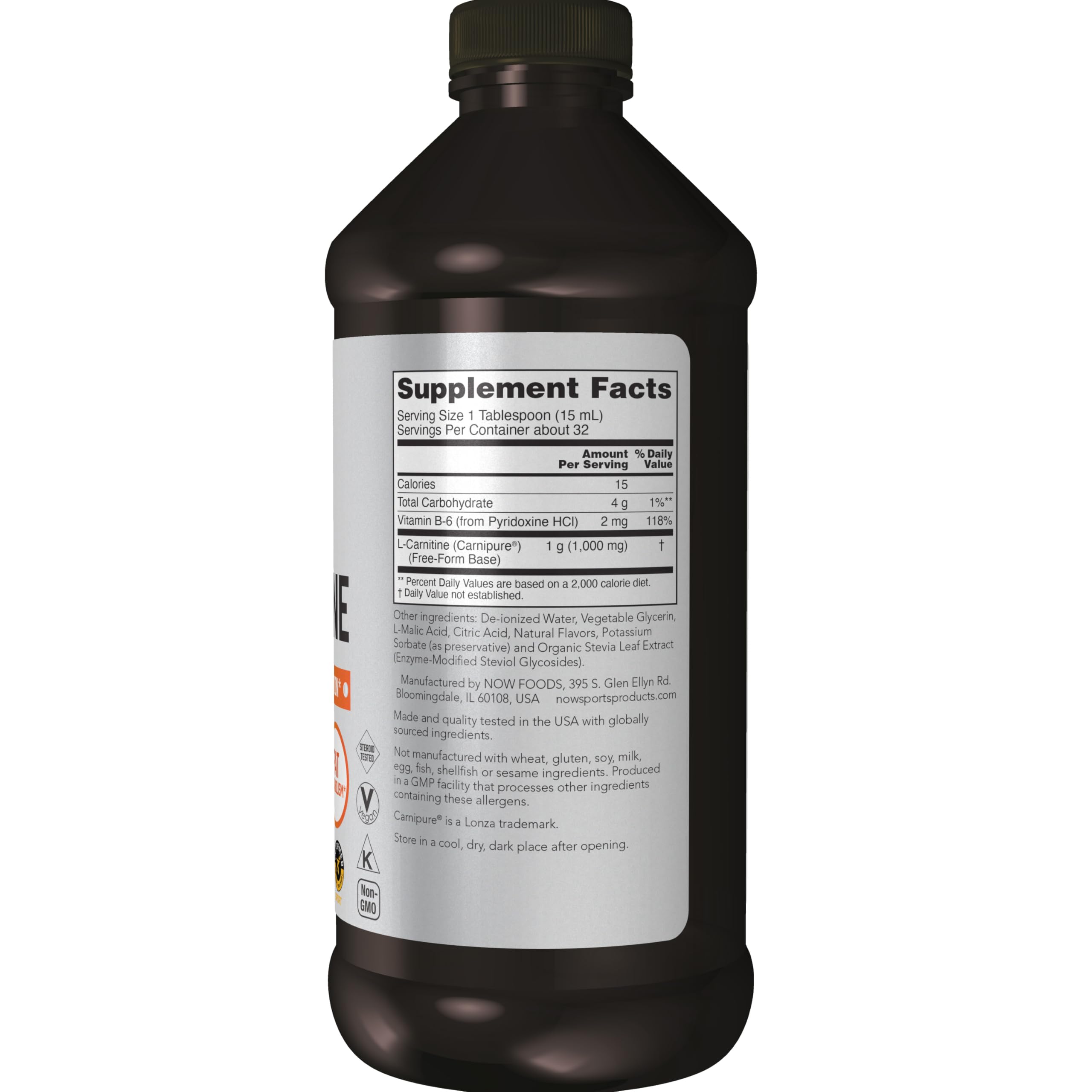 NOW Foods L-Carnitina líquida, gotero, dosis fácil para entrenamientos.