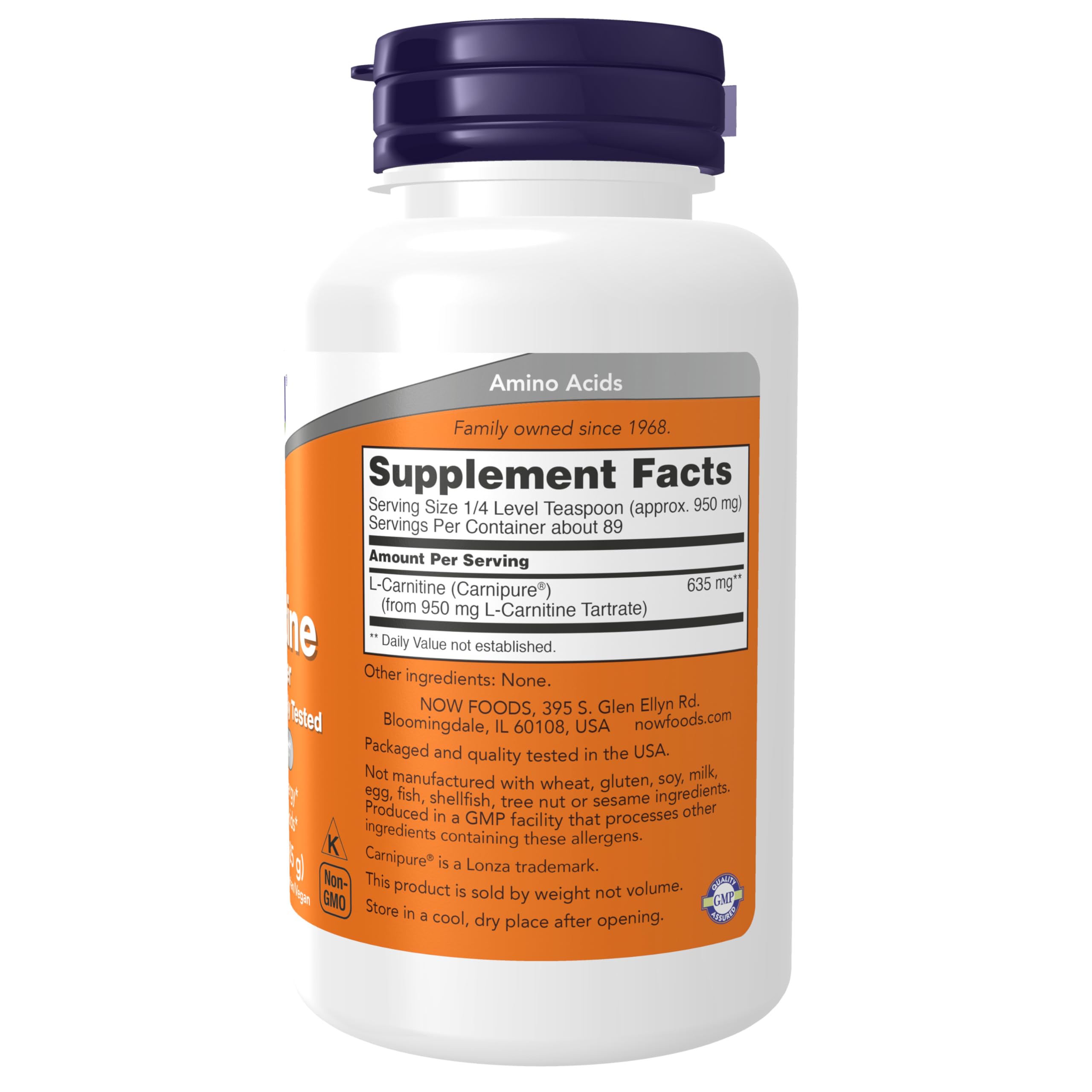NOW Foods L-Carnitina Tartrato con cucharilla mededora para dosis