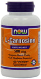 NOW Foods L-Carnosina 500 mg cápsulas veganas, apoyo antioxidante diario para la salud celular.