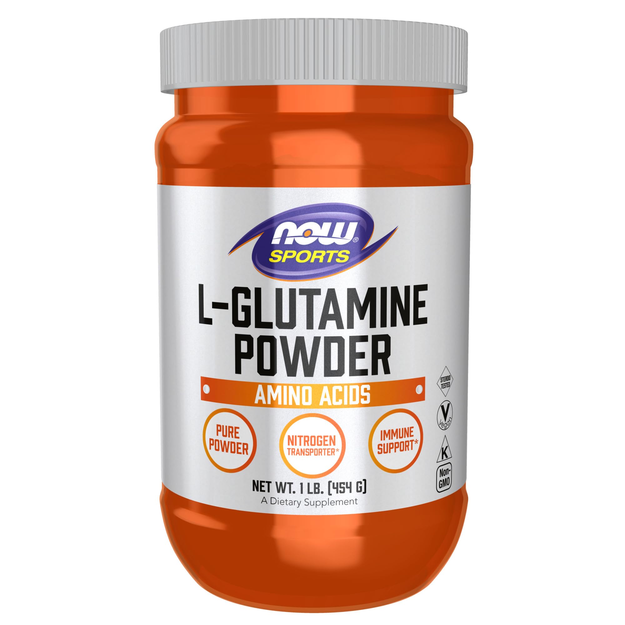 NOW Foods L-Glutamina Polvo transportador de nitrógeno para equilibrio metabólico.