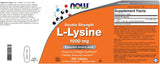 Etiqueta NOW Foods L-Lisina 1000 mg indica no transgénica y vegana