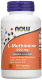 NOW Foods L-metionina 500 mg, botella frontal, apoyo a procesos naturales de desintoxicación.