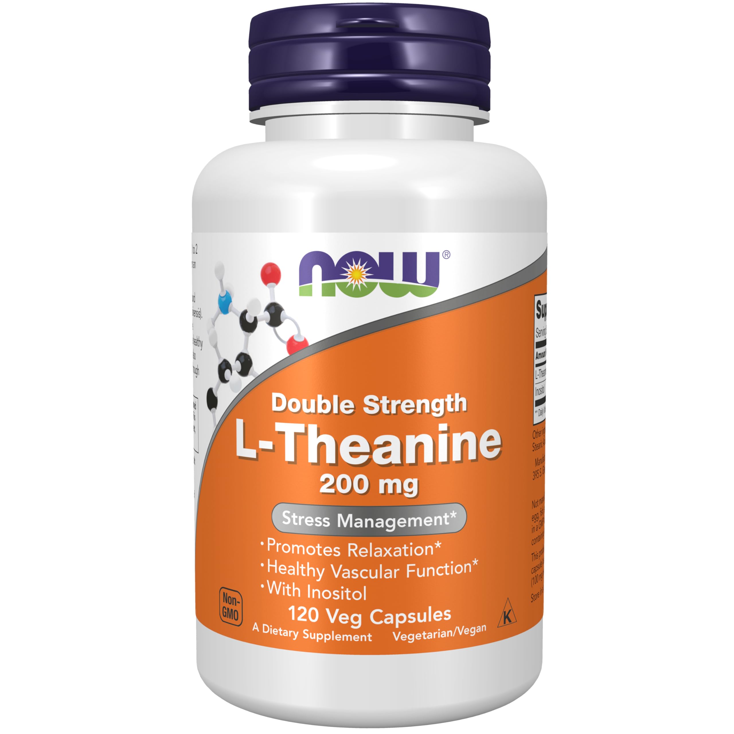 NOW Foods L-teanina 200 mg con inositol, cápsulas: relajación diaria y alerta suave.