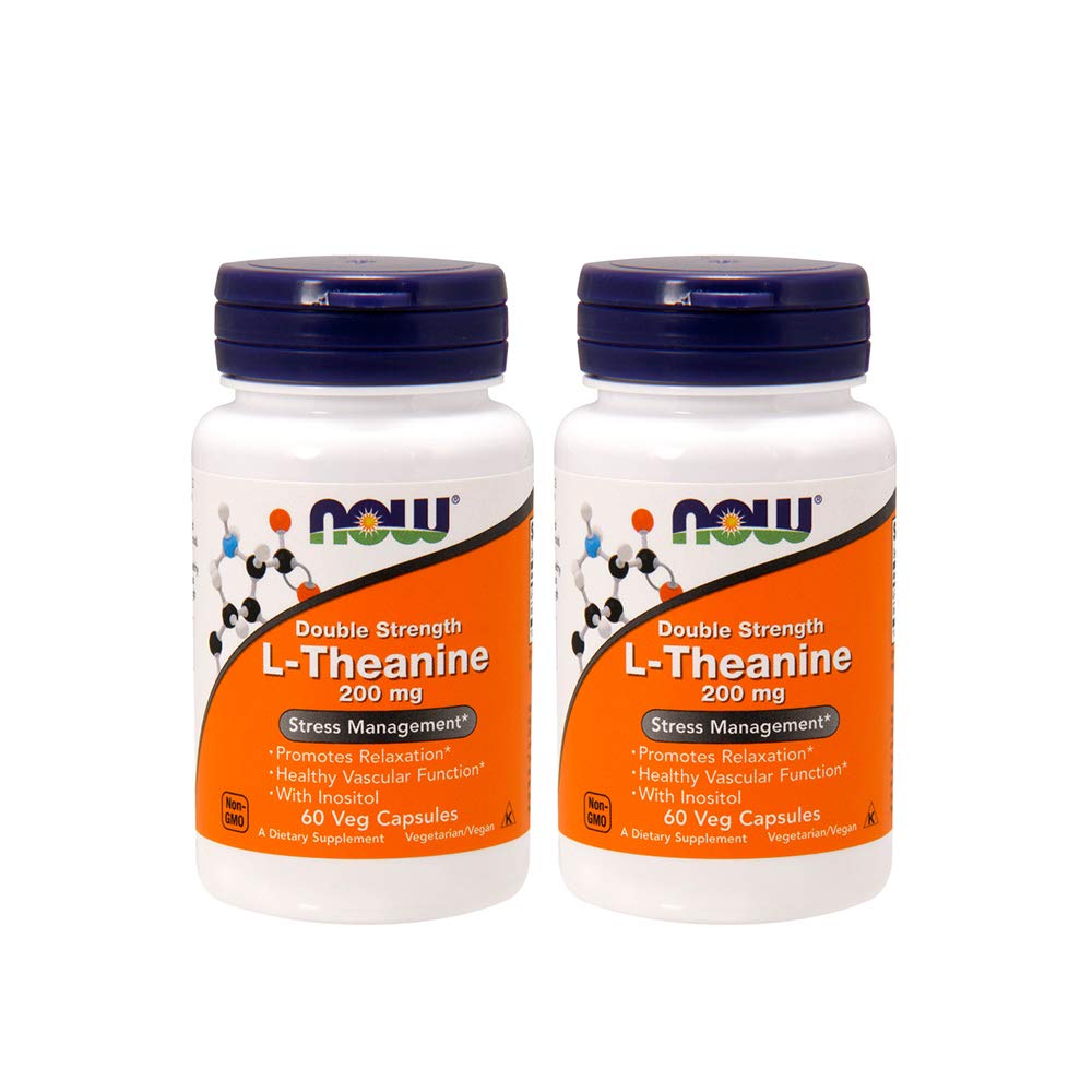 NOW Foods L-Teanina 200 mg, botella, promueve relajación sin somnolencia.