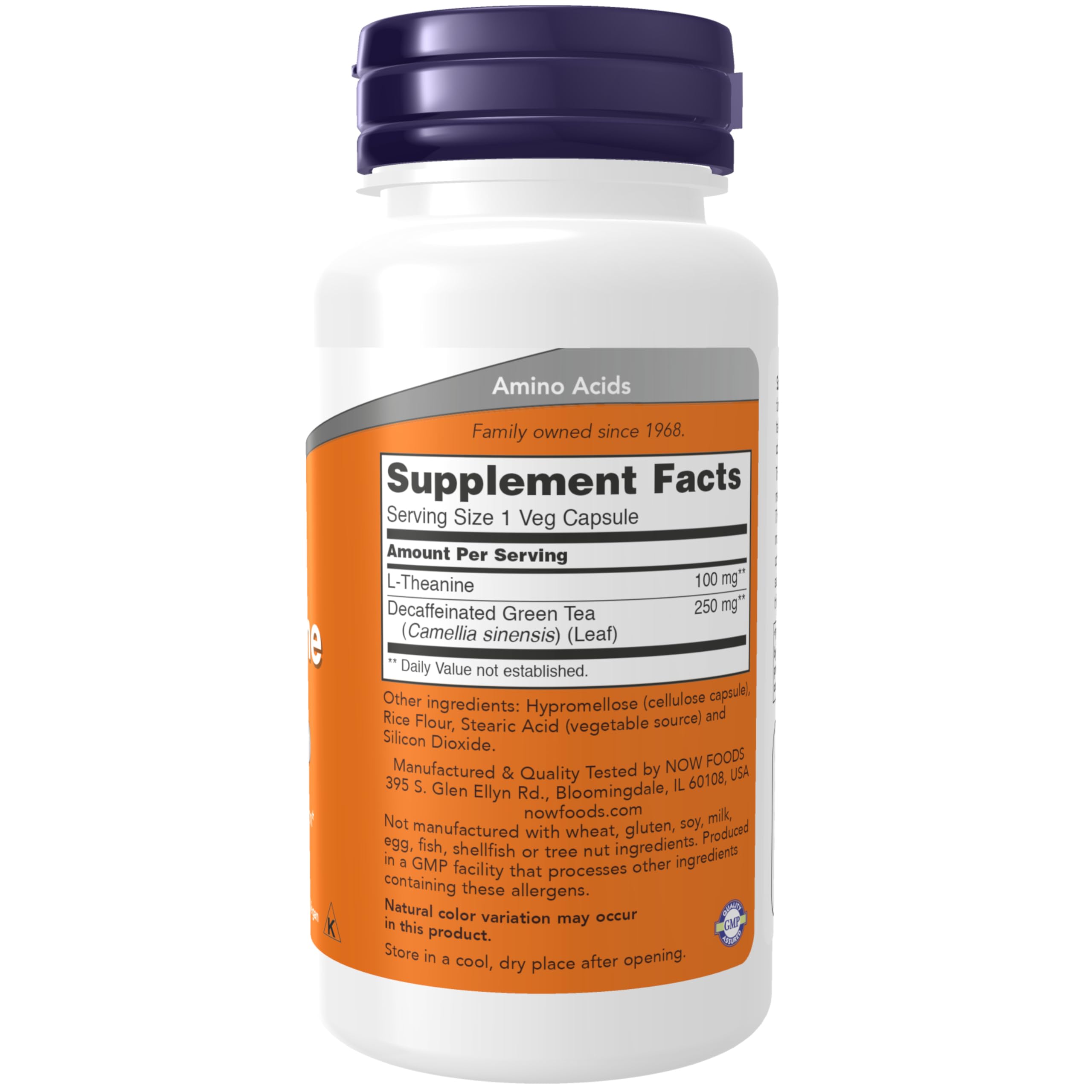 NOW Foods L-Theanine con etiqueta para concentración sin somnolencia