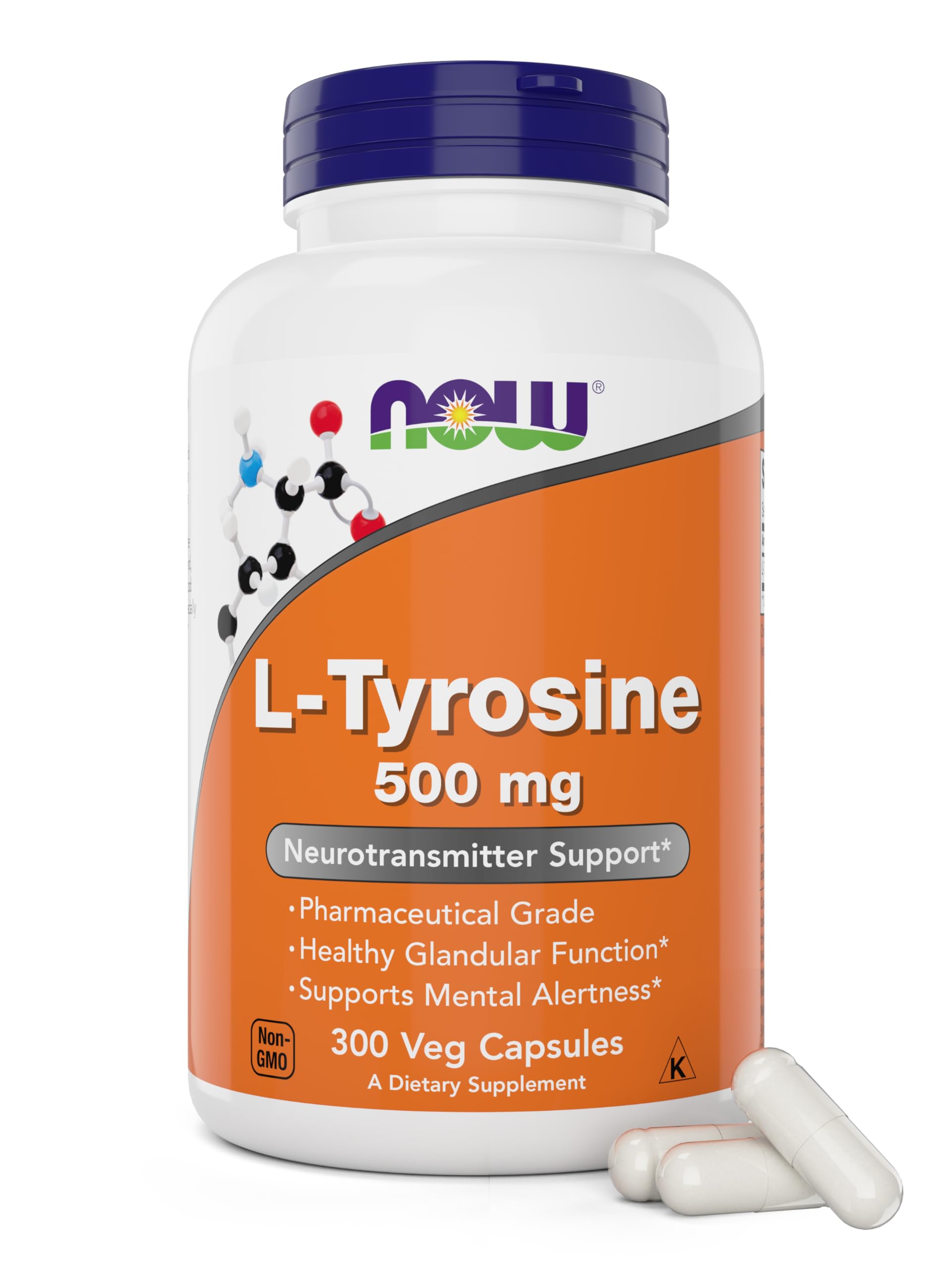 NOW Foods L-Tyrosine 500 mg en botella, apoyo a la alerta mental.
