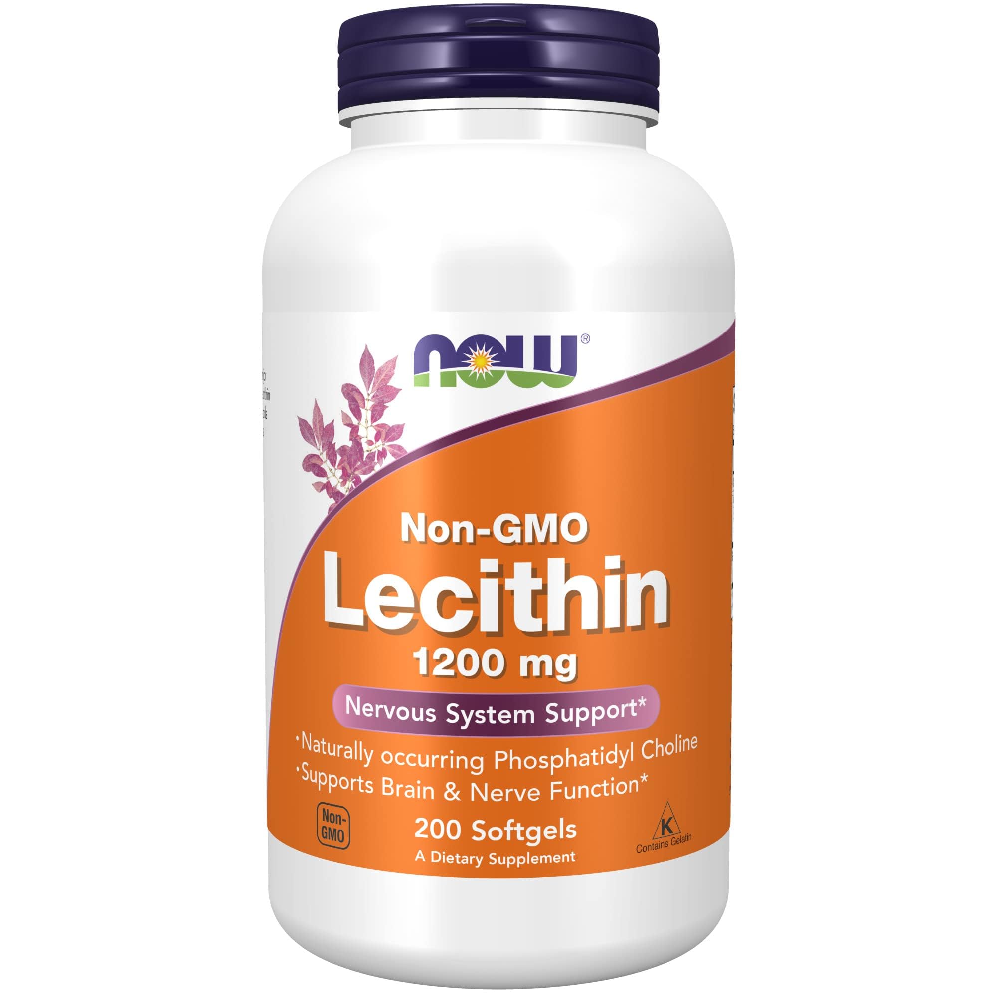 NOW Foods Lecitina 1200 mg cápsulas blandas frente, apoyo al cerebro y nervios.