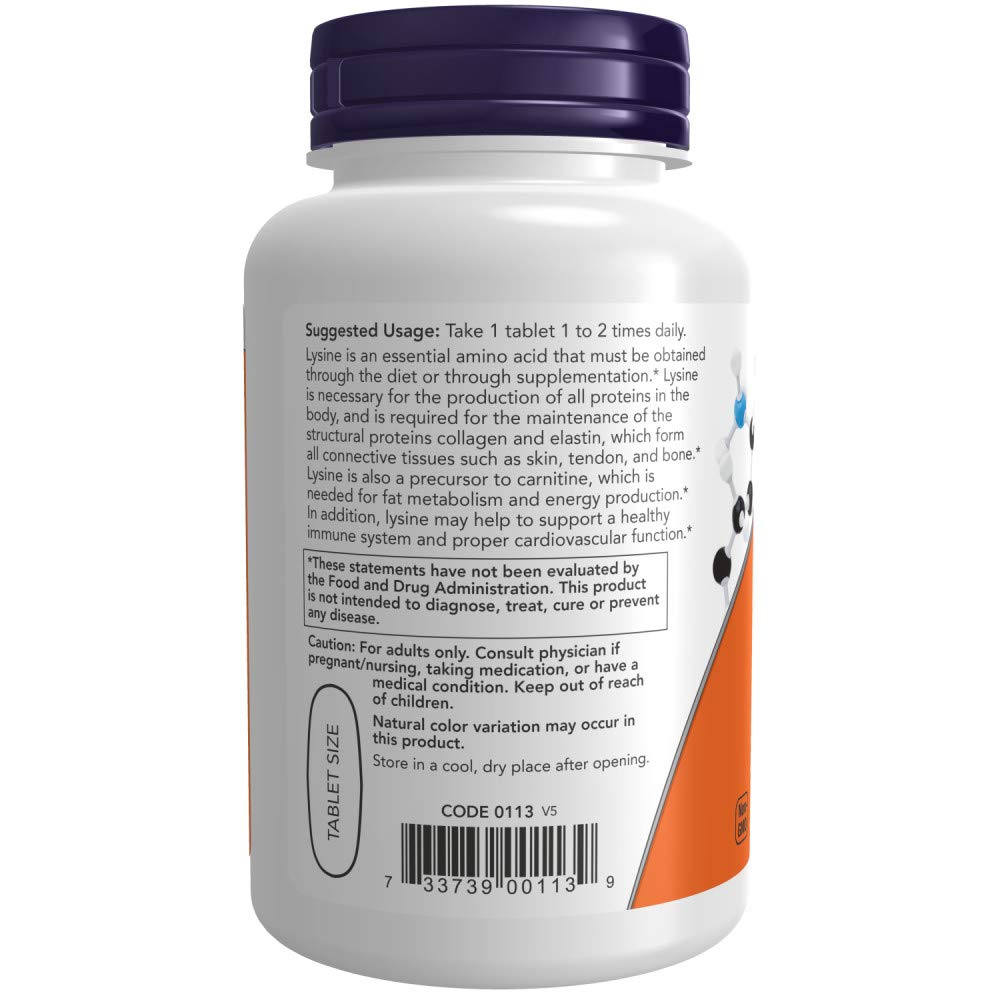 NOW Foods lisina 1000mg: botella visible para uso diario