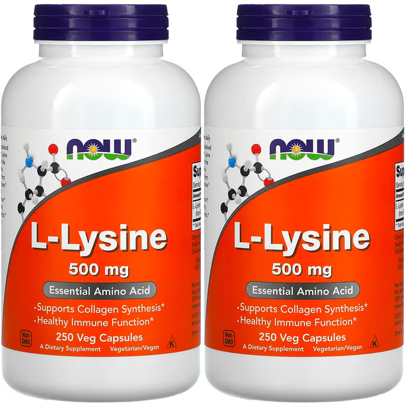 NOW Foods Lisina L 500 mg cápsulas en botella, posible apoyo a la síntesis de proteínas.