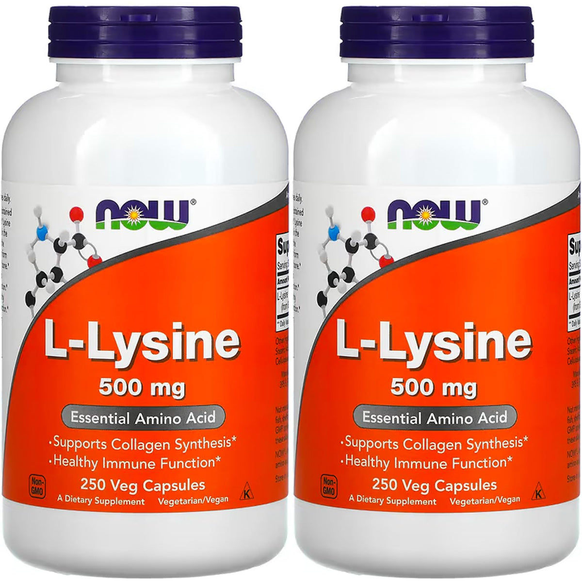NOW Foods Lisina L 500 mg cápsulas en botella, posible apoyo a la síntesis de proteínas.