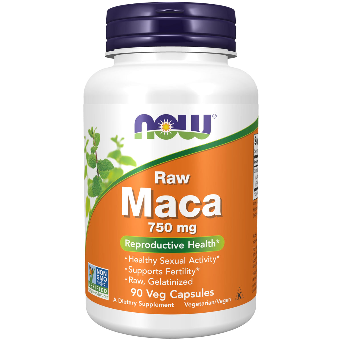 NOW Foods Maca 750 mg botella, posible apoyo para energía diaria y bienestar general.