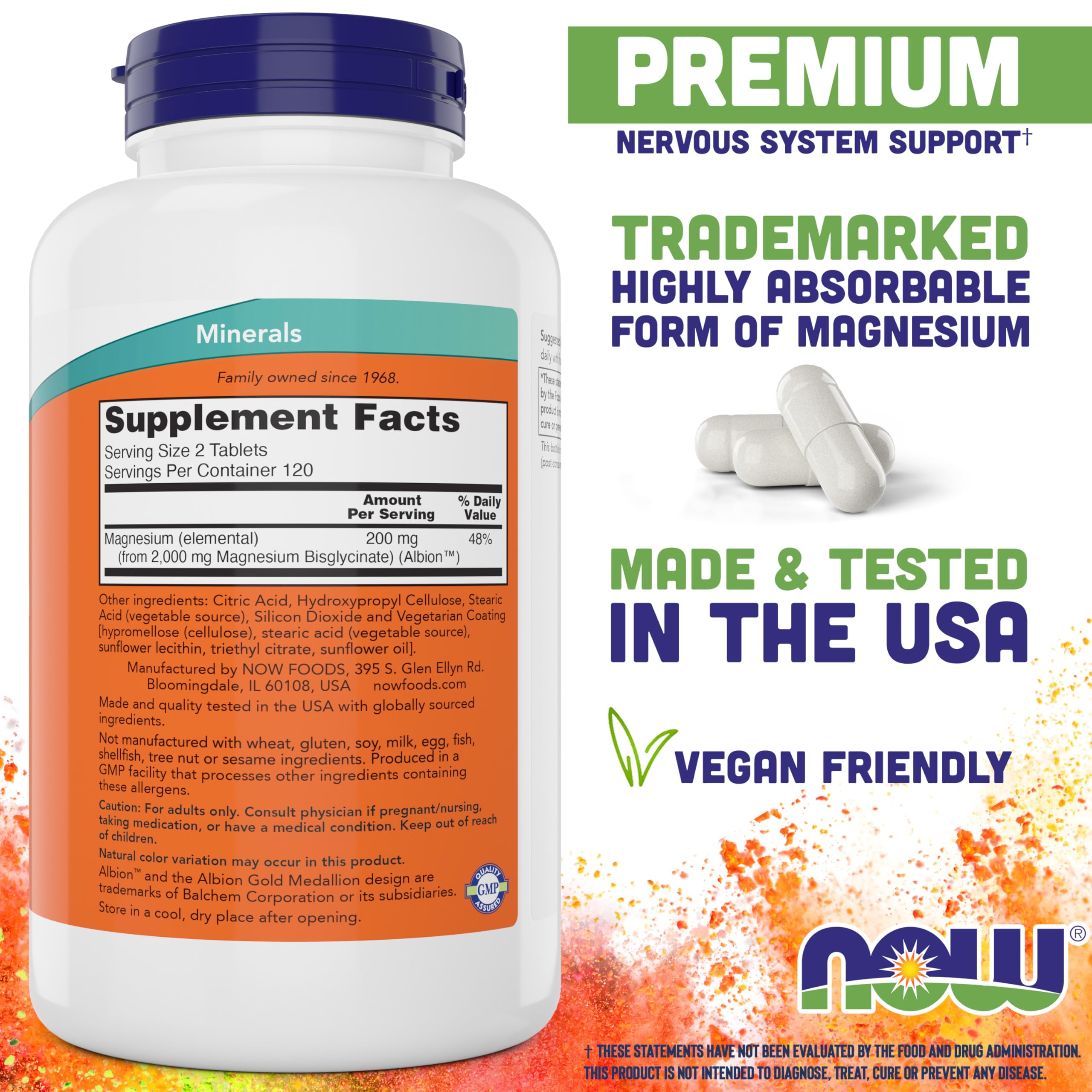 NOW Foods magnesio glicinato etiqueta clara y legible