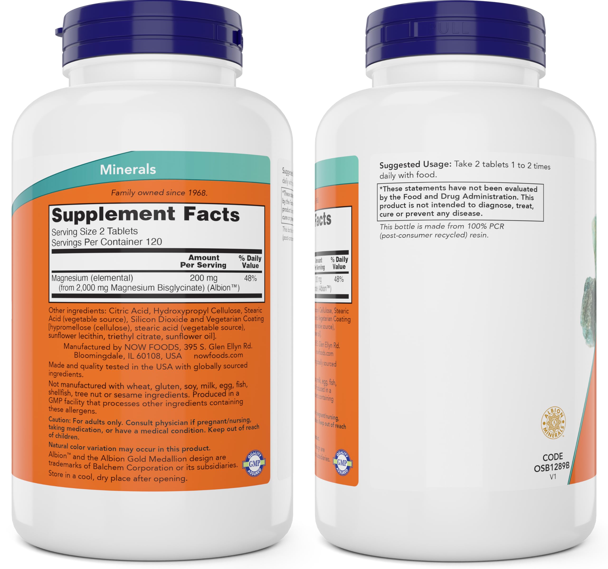 NOW Foods magnesio glicinato tabletas en primer plano