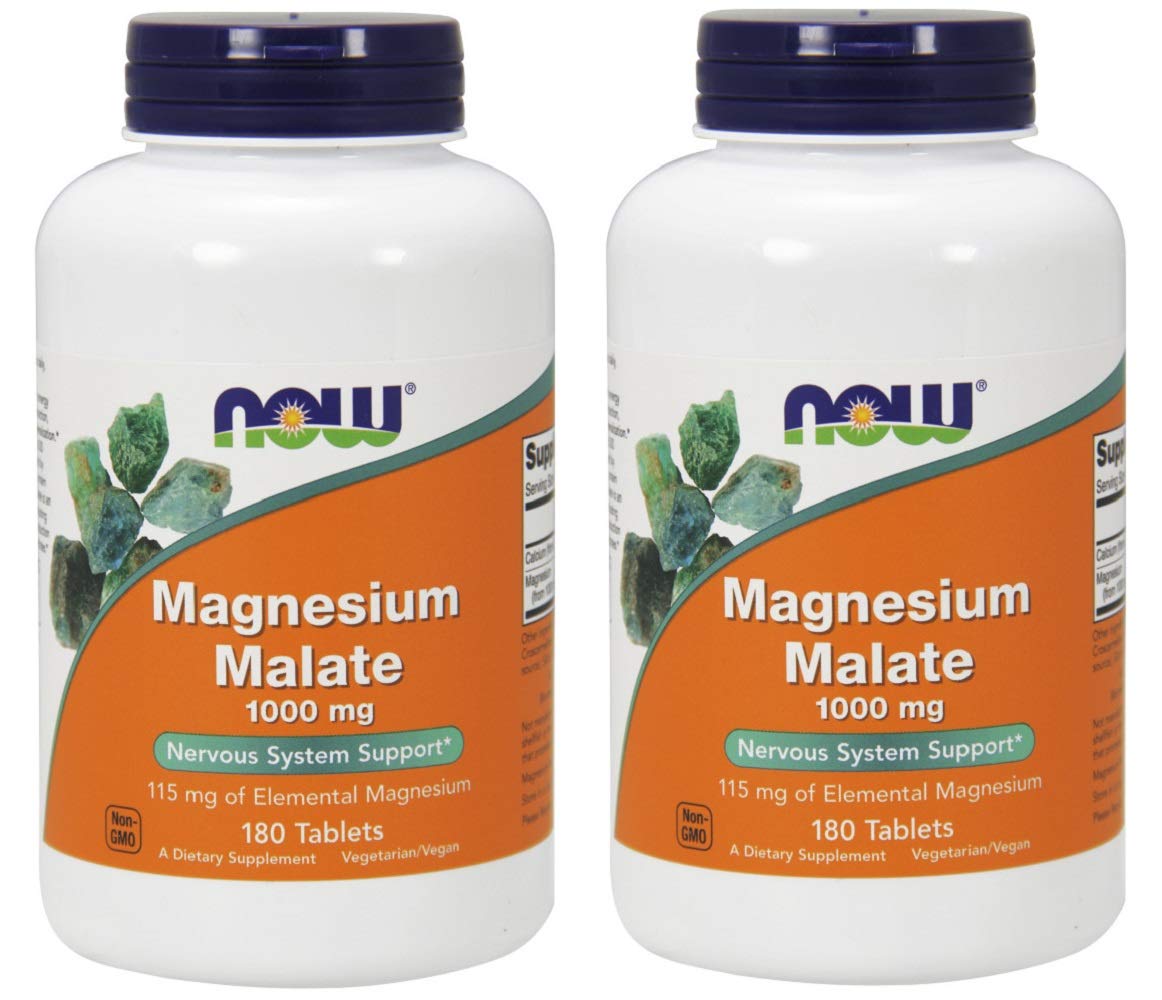 NOW Foods Magnesio Malato 1000 mg en botella, frente, apoyo a la energía diaria