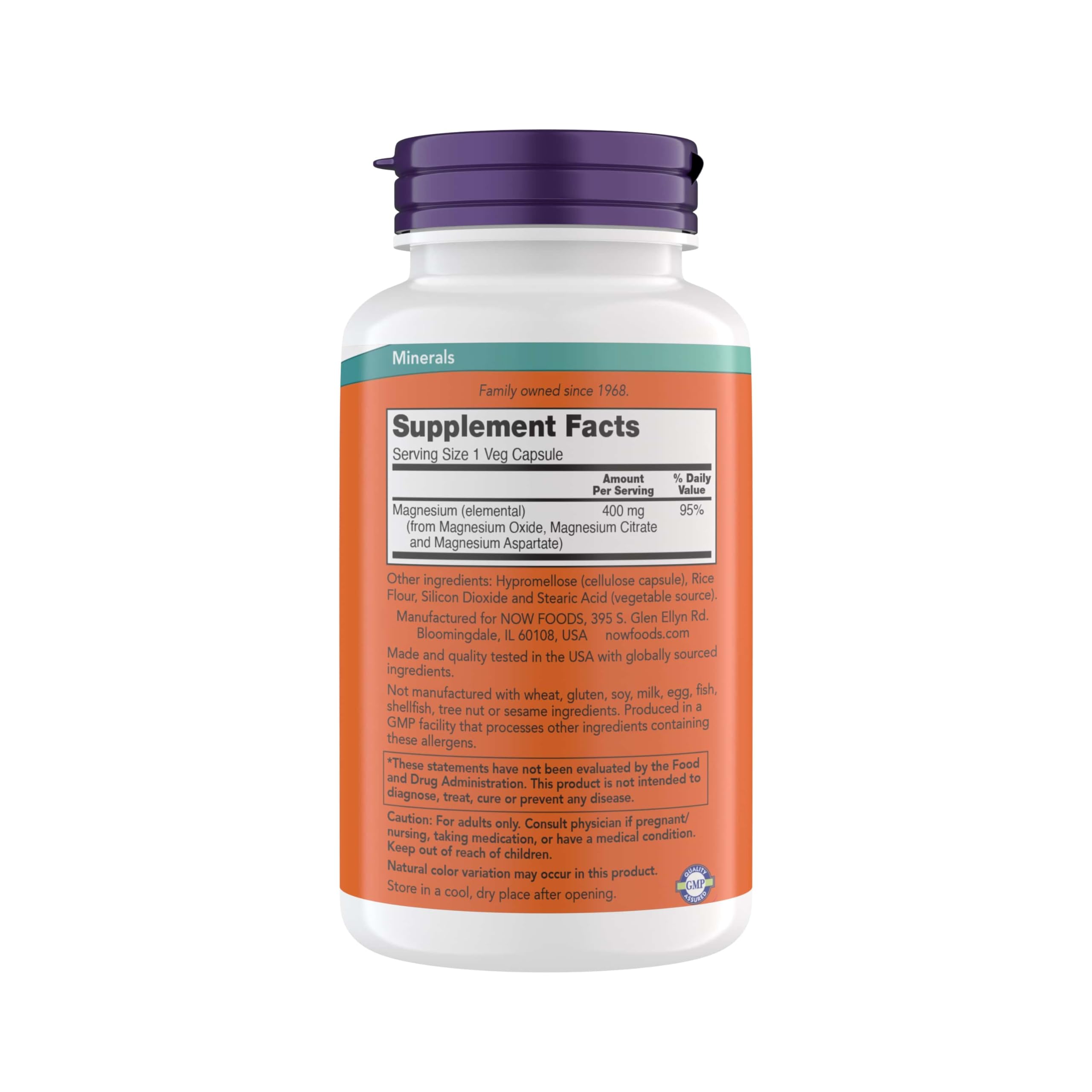 Bote de NOW Foods Magnesio 400 mg para uso diario