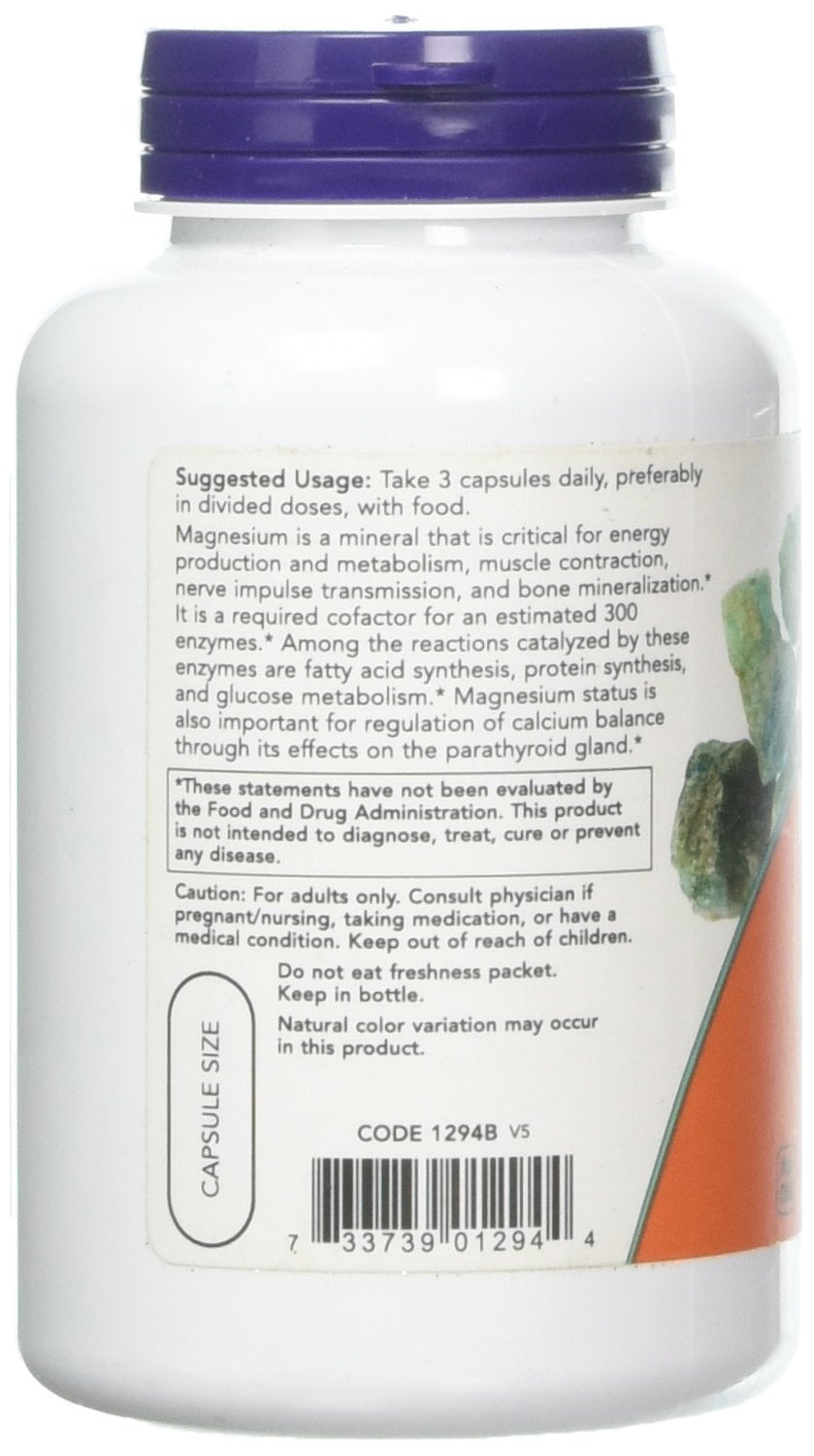 NOW Foods Magnesium Citrate Caps, cápsulas cercanas, fáciles de tragar para la rutina diaria.