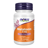 NOW Foods Melatonina 3 mg: botella de pastillas masticables para uso nocturno.