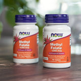 Producto NOW Foods Metilfolato hecho en EE.UU. para control de calidad