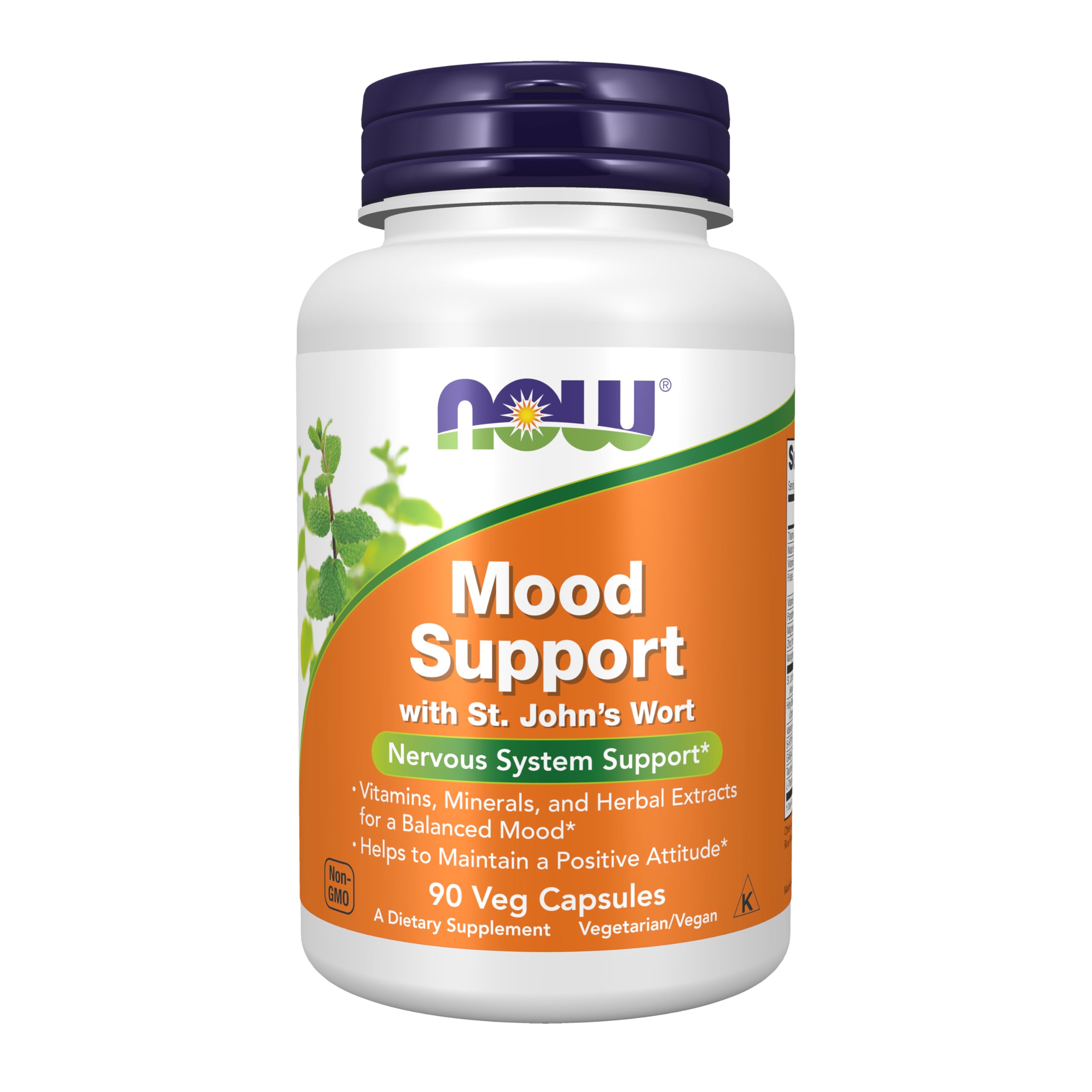 NOW Foods Mood Support en botella, cápsulas veganas para equilibrio emocional.