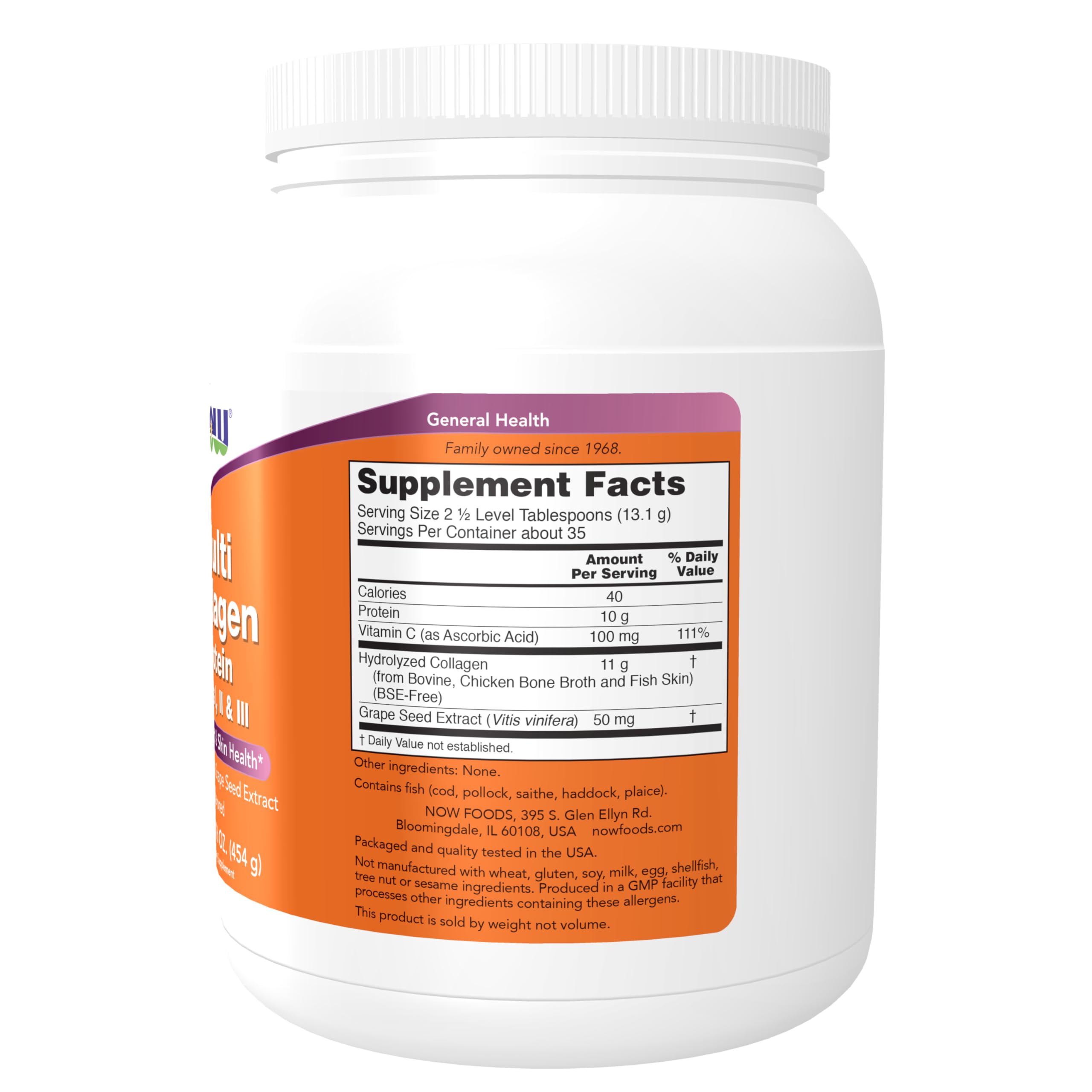 Polvo neutro de NOW Foods Multicollagen, ideal para mezclar sin sabor.