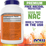 NOW Foods NAC 1000 mg, indicación de dosificación de 1–3 veces diario