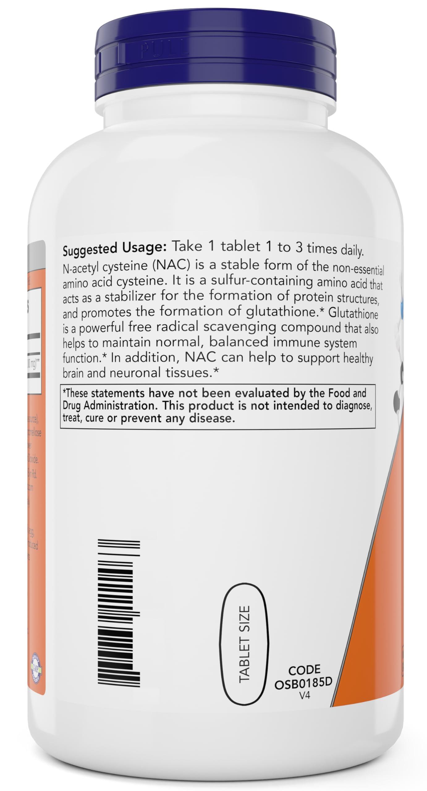 NOW Foods NAC 1000 mg envase transparente con etiqueta legible