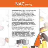 Uso oral de NAC 600 mg NOW Foods, cápsulas fáciles de tragar