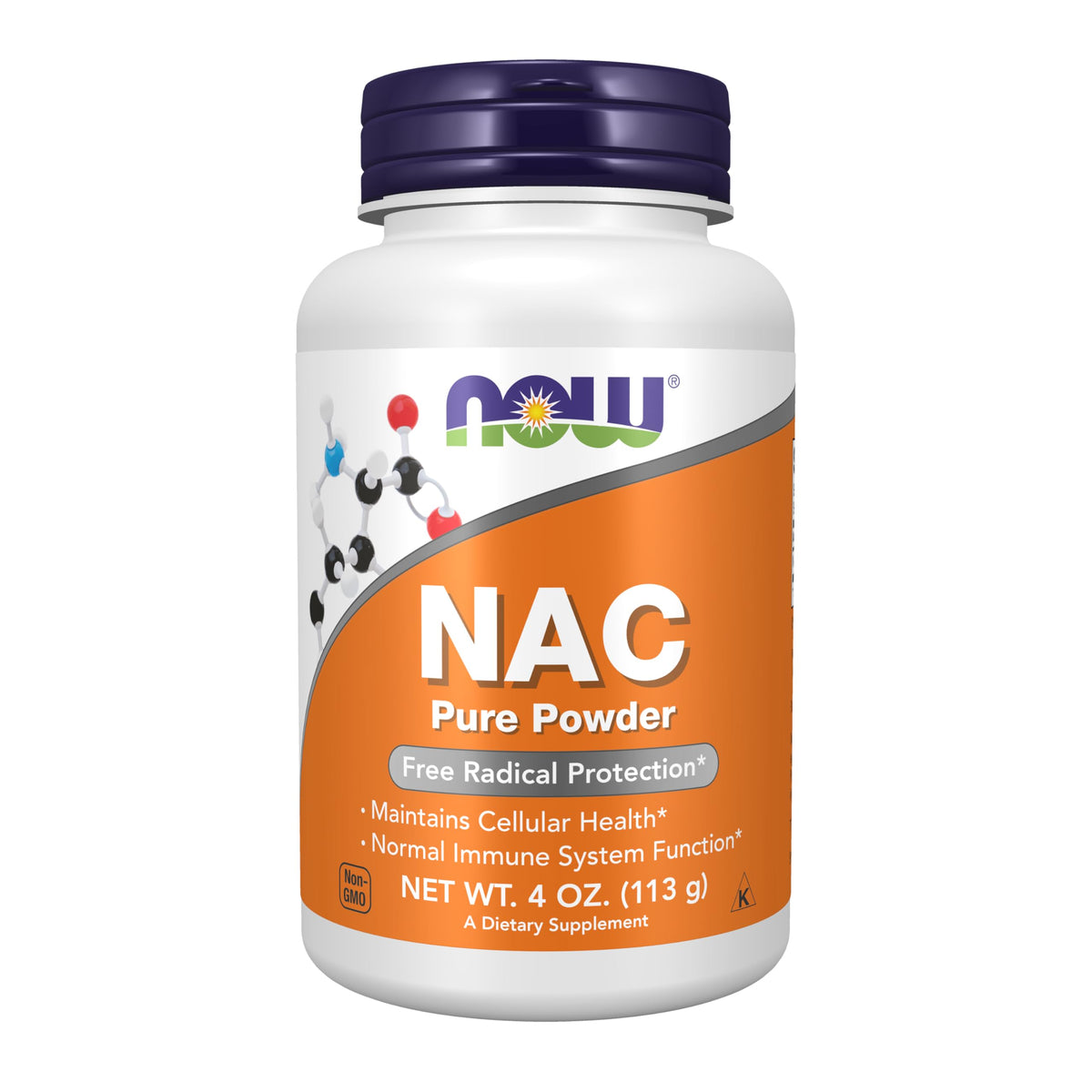 NOW Foods NAC polvo en bote frente ofrece posible apoyo a la salud celular.
