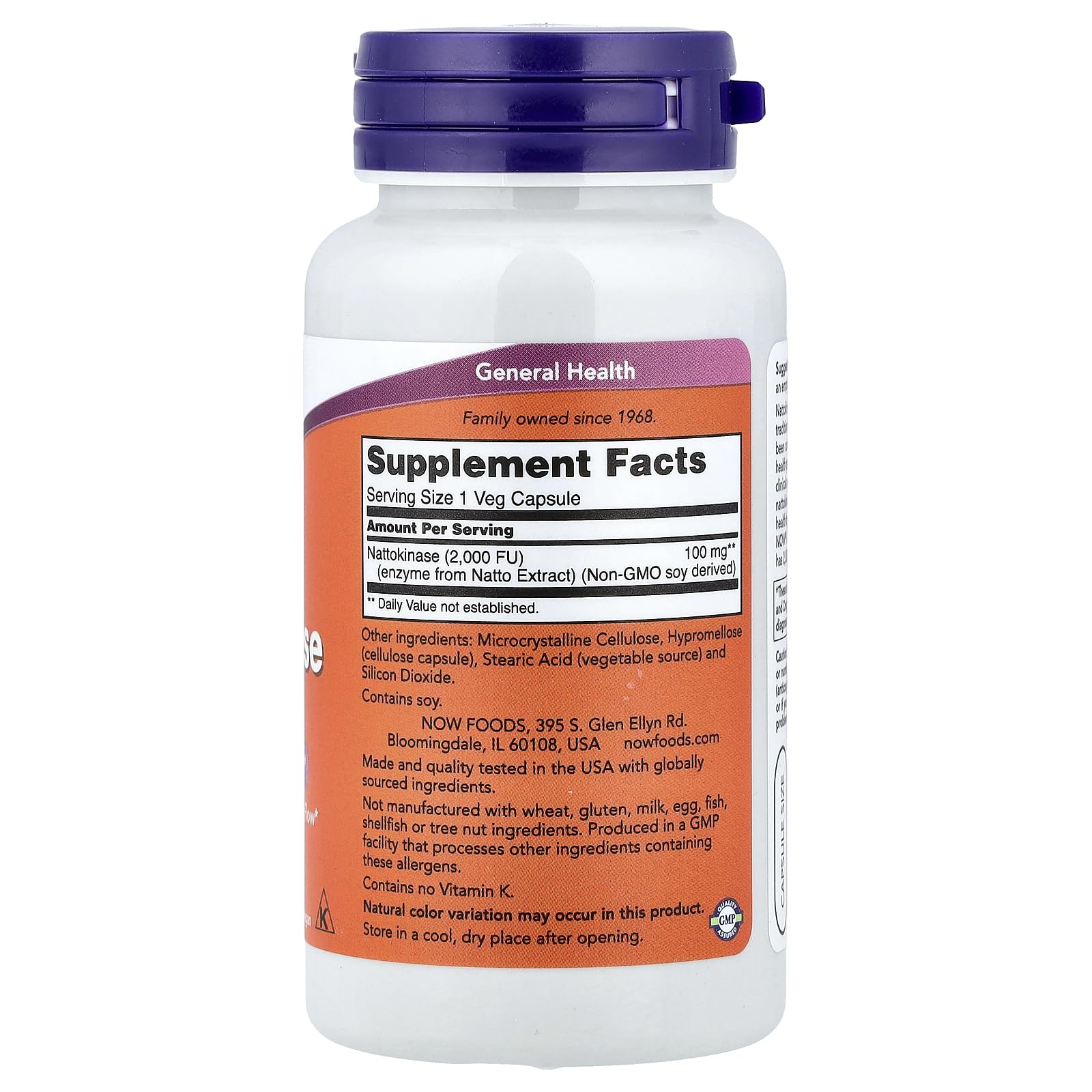 NOW Foods Nattokinase 100 mg cápsulas veganas en botella para estilo de vida activo