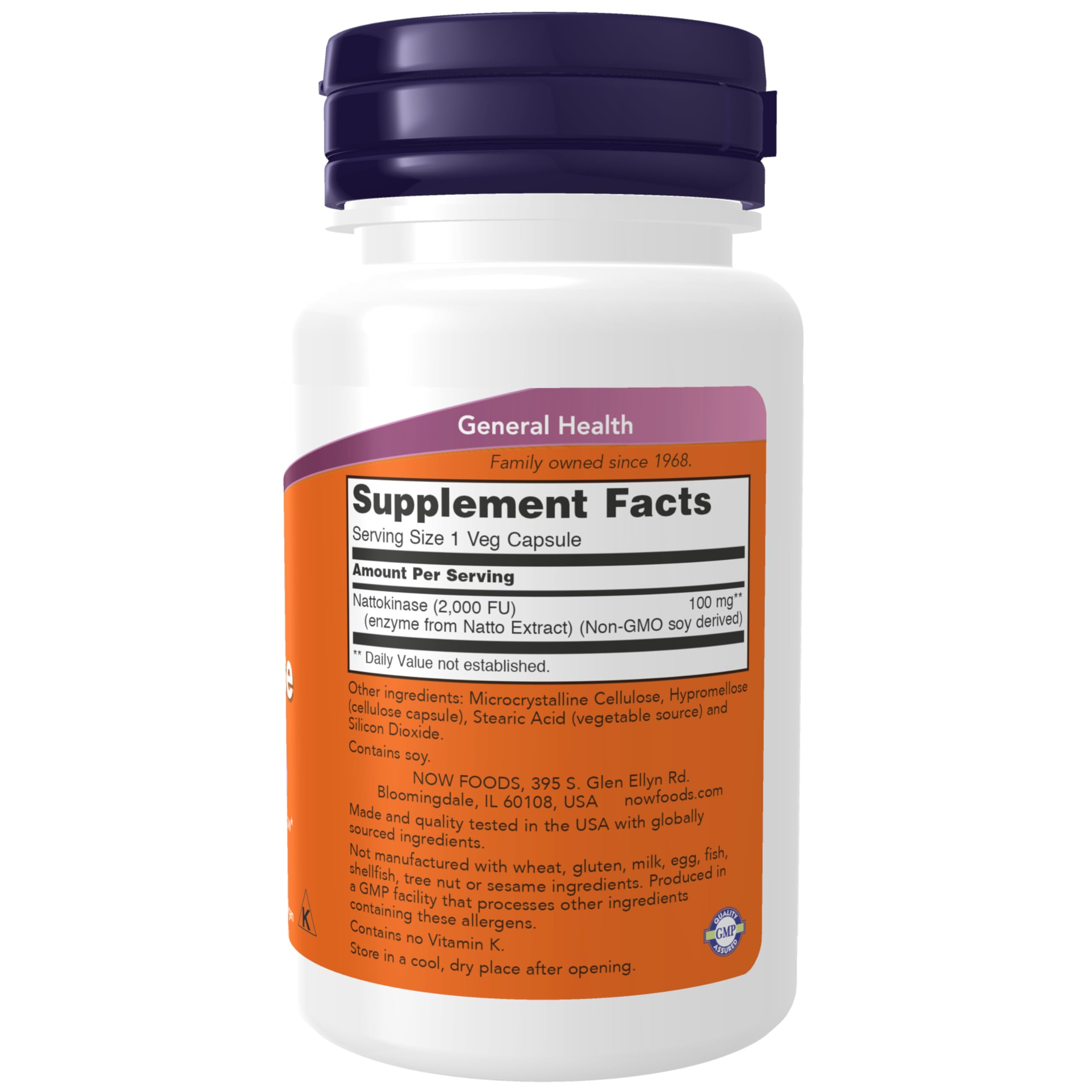 NOW Foods Nattokinase 2,000 UF en frasco con alta actividad fibrinolítica