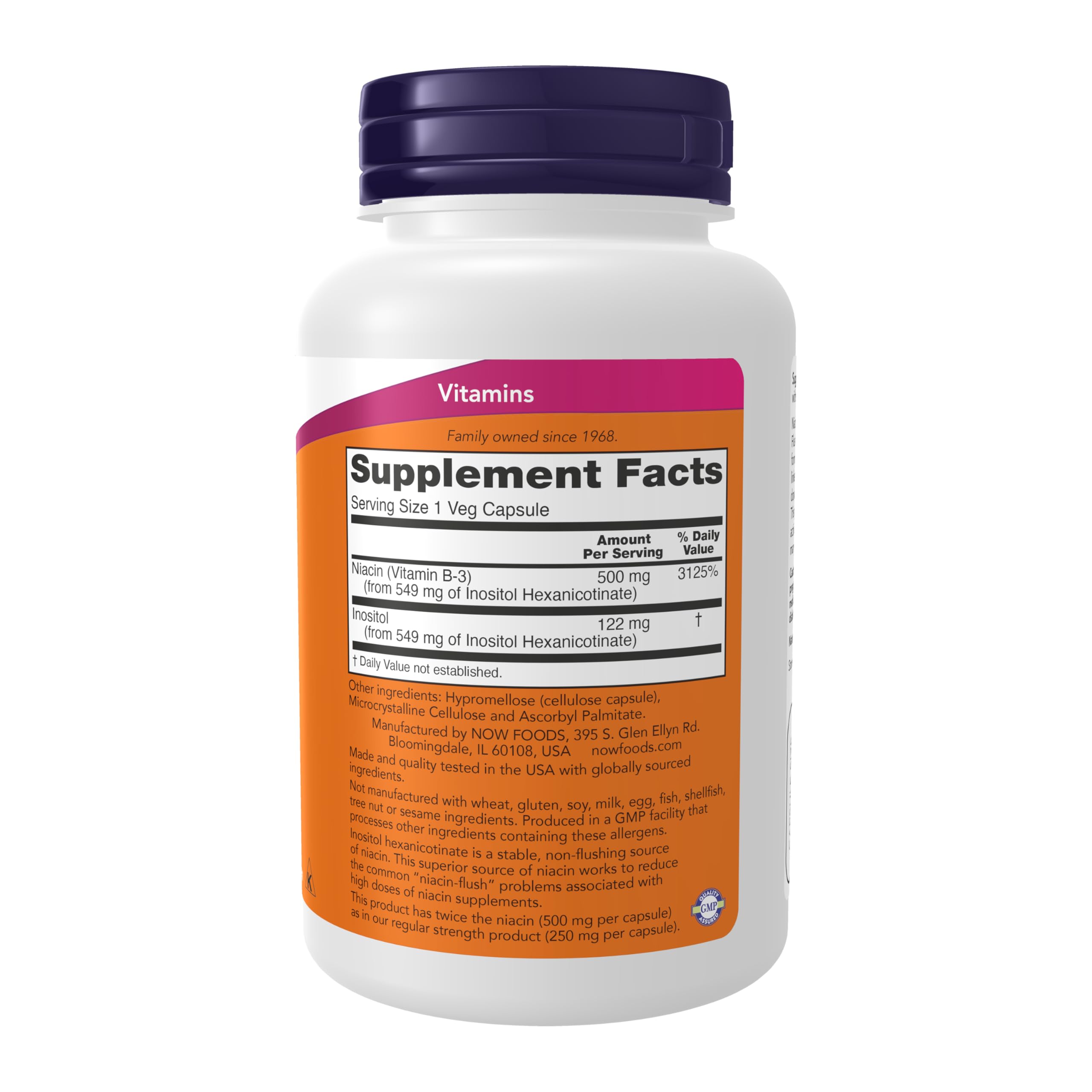 NOW Foods Niacina 500 mg sin rubor, cápsulas suaves para uso diario