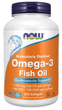 NOW Foods Omega-3 1000 mg, cápsulas suaves, botella frontal, posible apoyo a la salud cardiovascular.