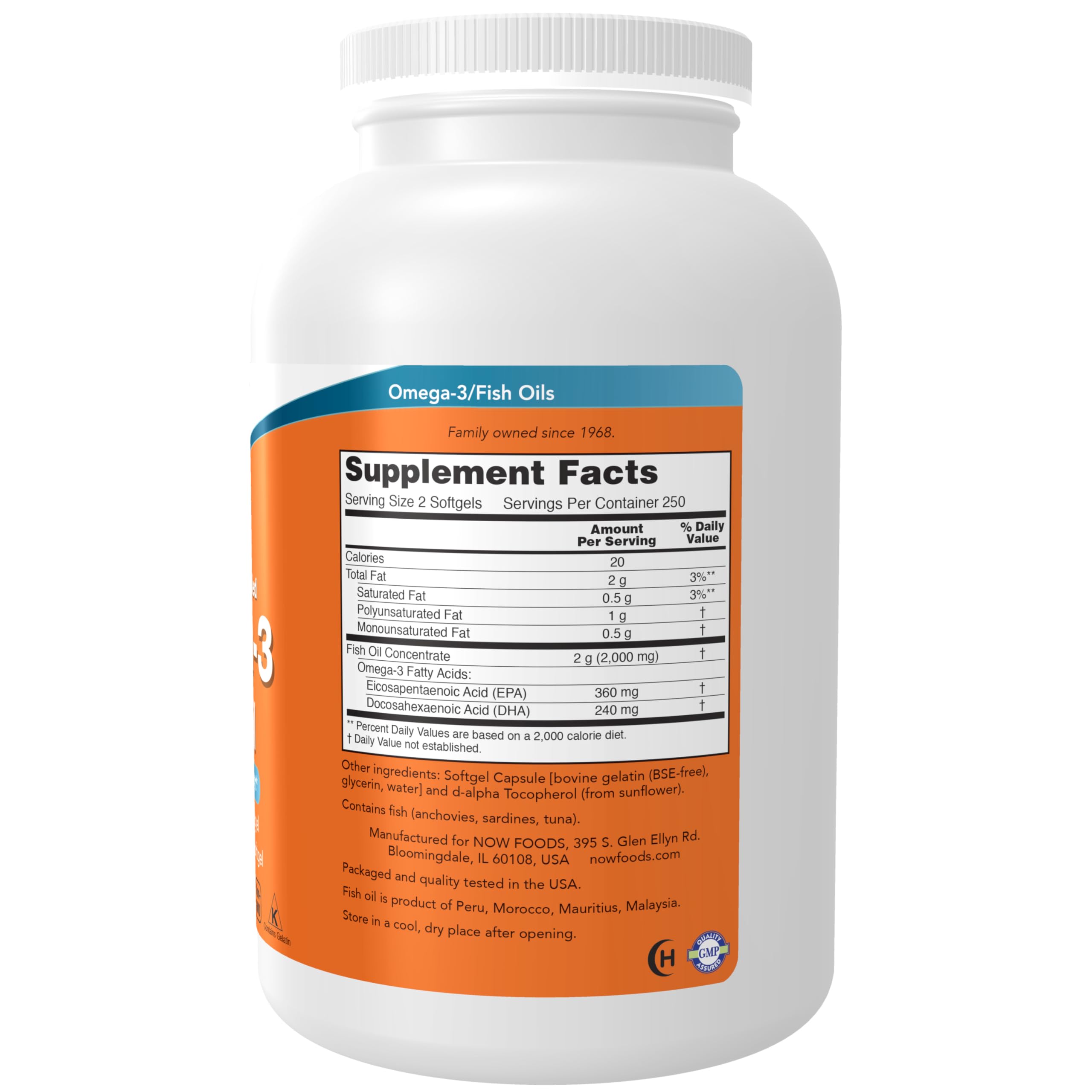 Etiqueta de NOW Foods Omega-3 con información de EPA/DHA.