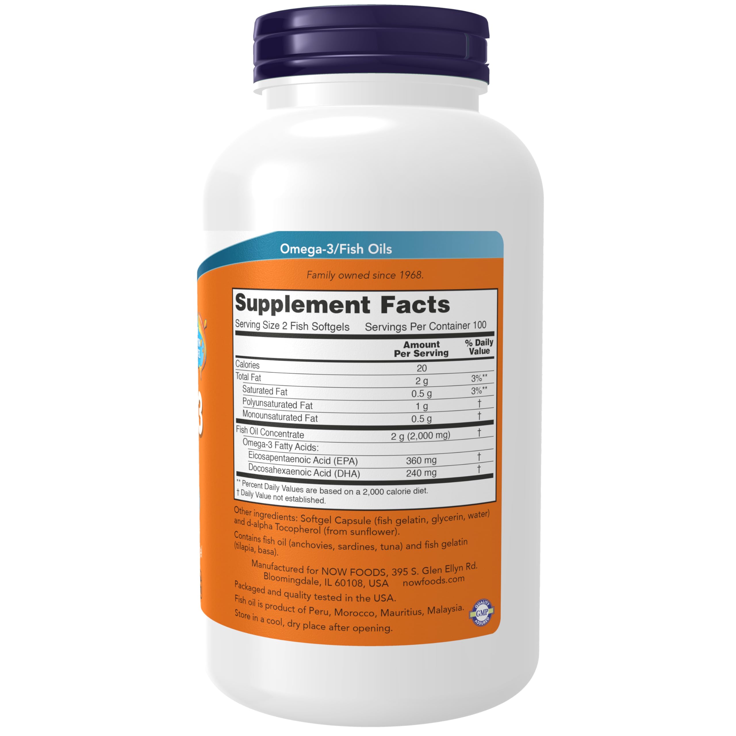 NOW Foods Omega-3 EPA DHA 180/120 en gelatina de pescado para uso diario