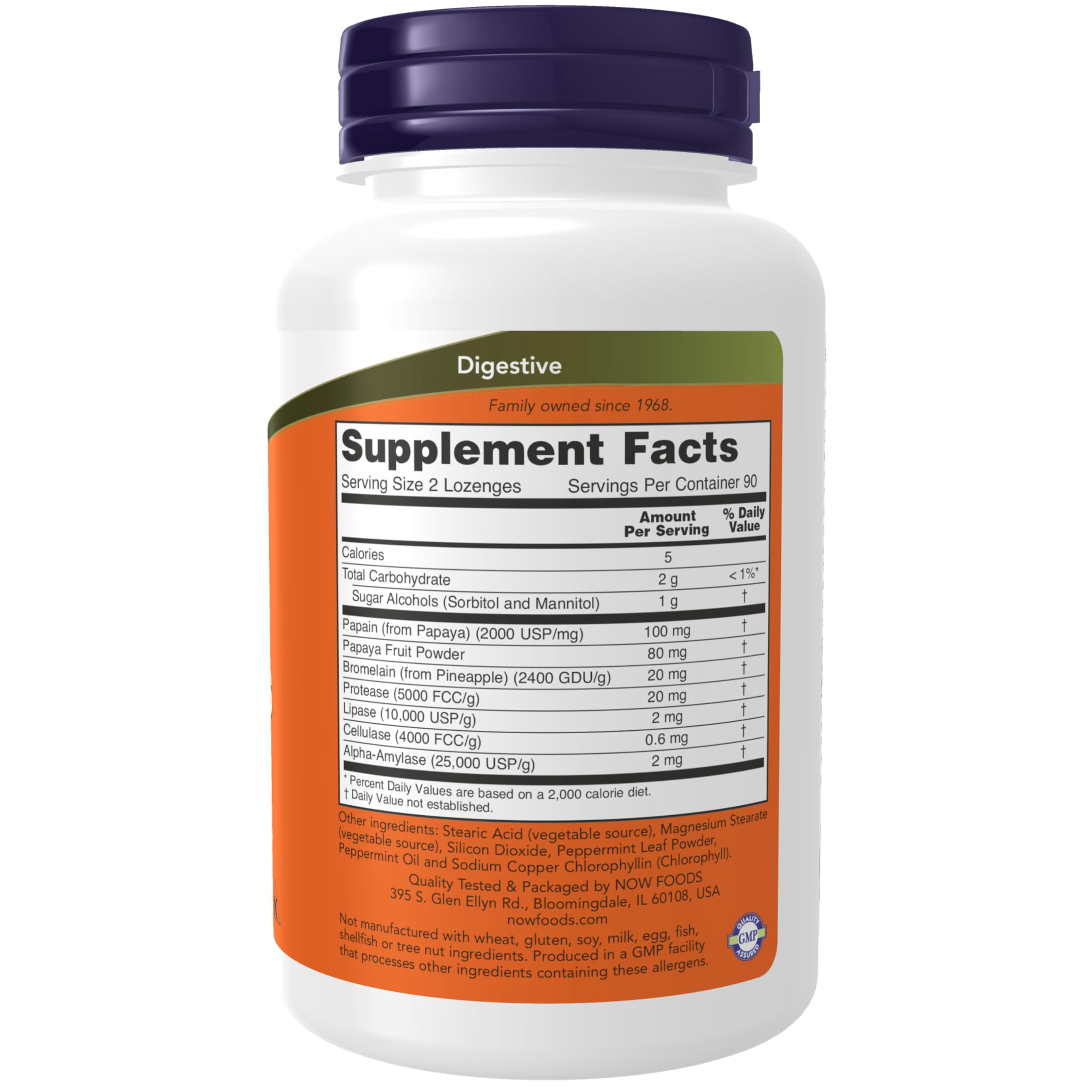 NOW Foods Papaya Enzymes masticables, comprimidos visibles para masticar tras comidas.