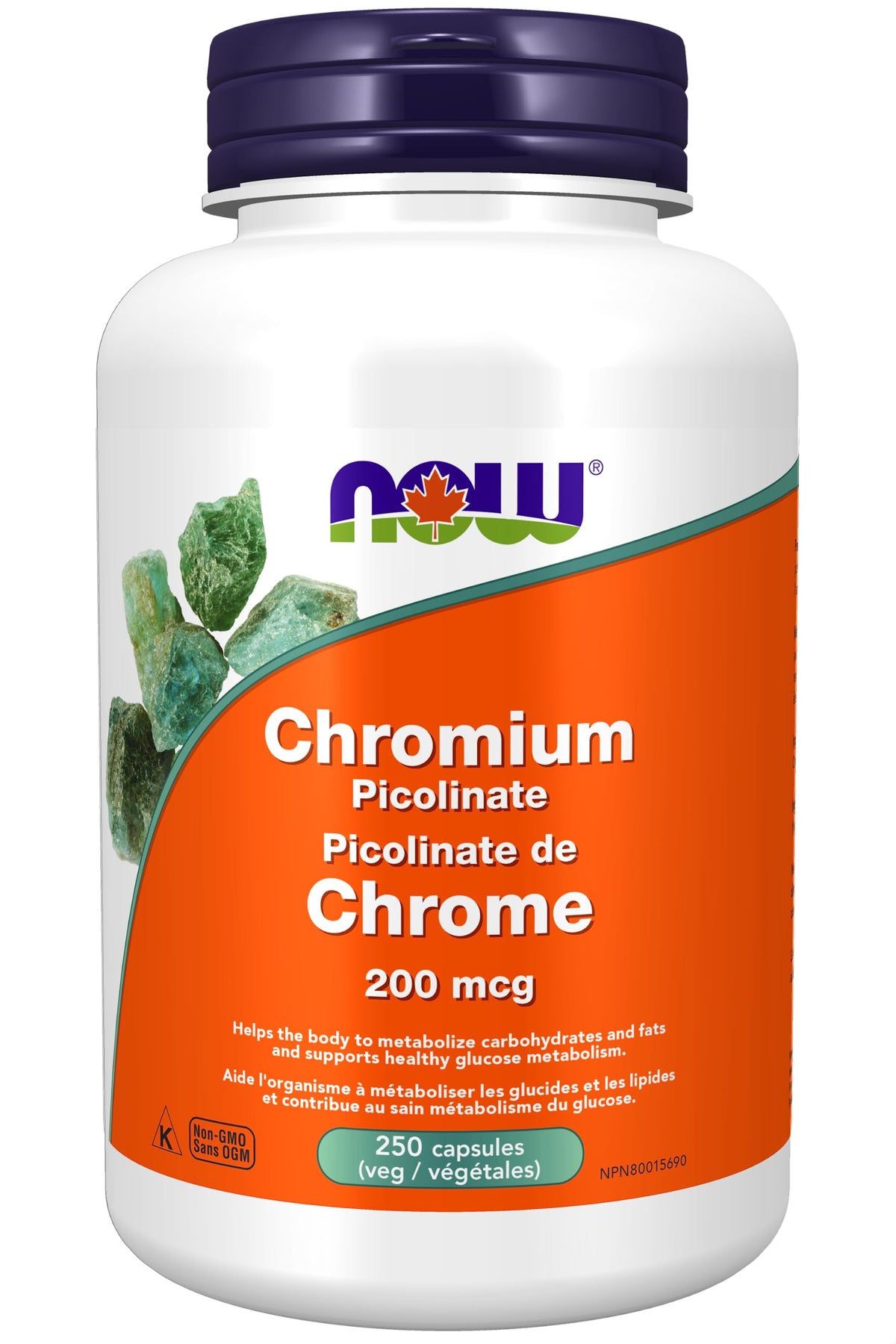 NOW Foods Picolinato de Cromo, frasco frontal, apoyo al metabolismo.